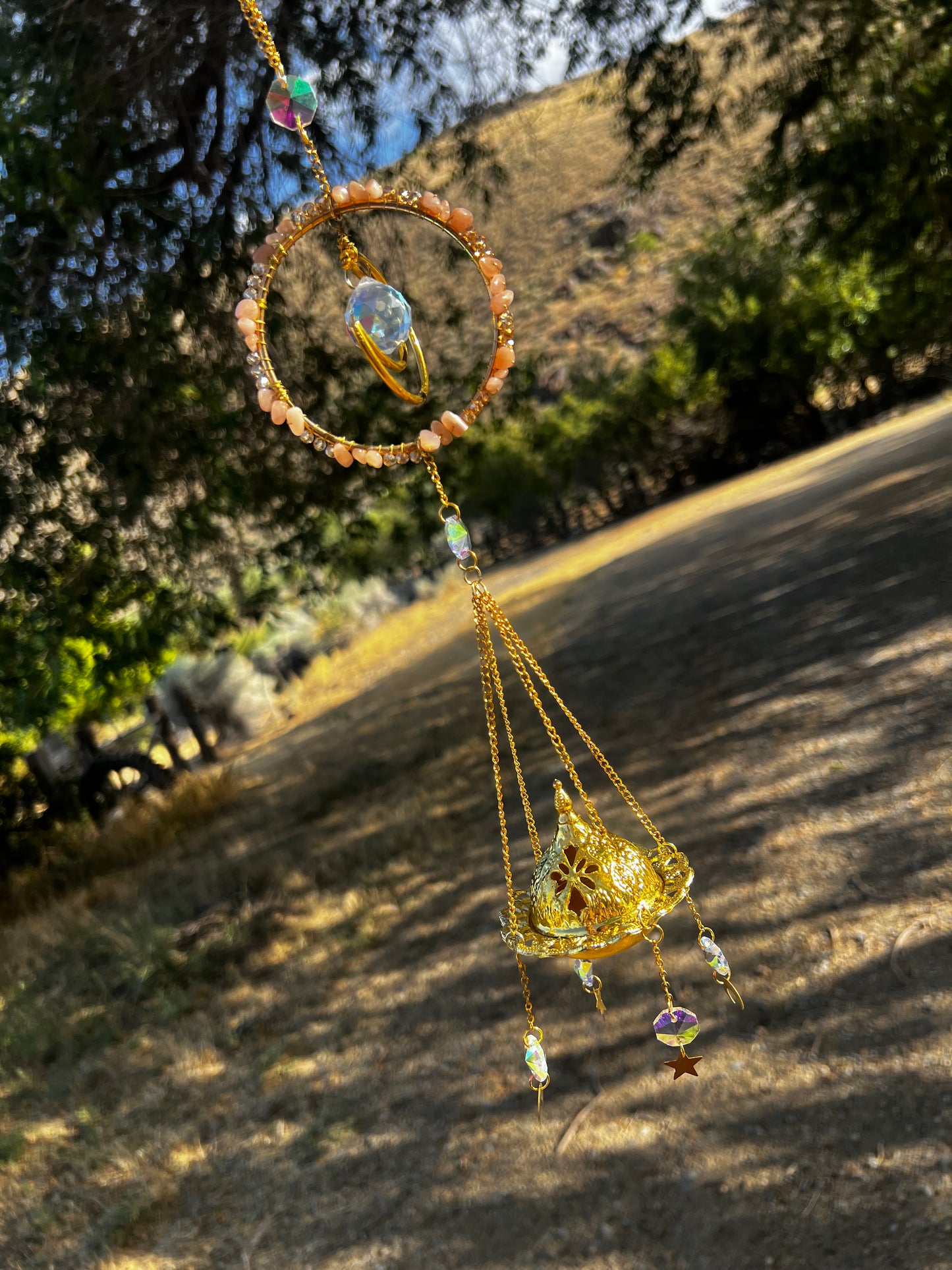 “Amara” Peach Moonstone Incense Crystal Suncatcher