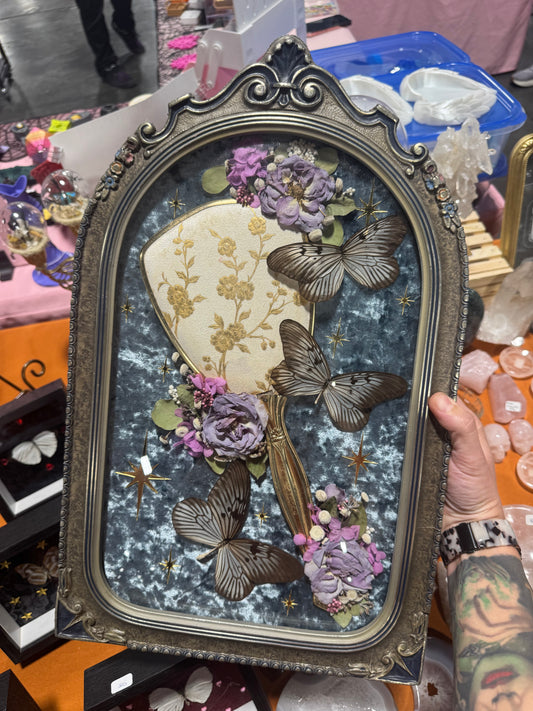 Aurora Butterfly Mirror Floral Whimsical Celestial Vintage Bubble Glass Framed Artwork
