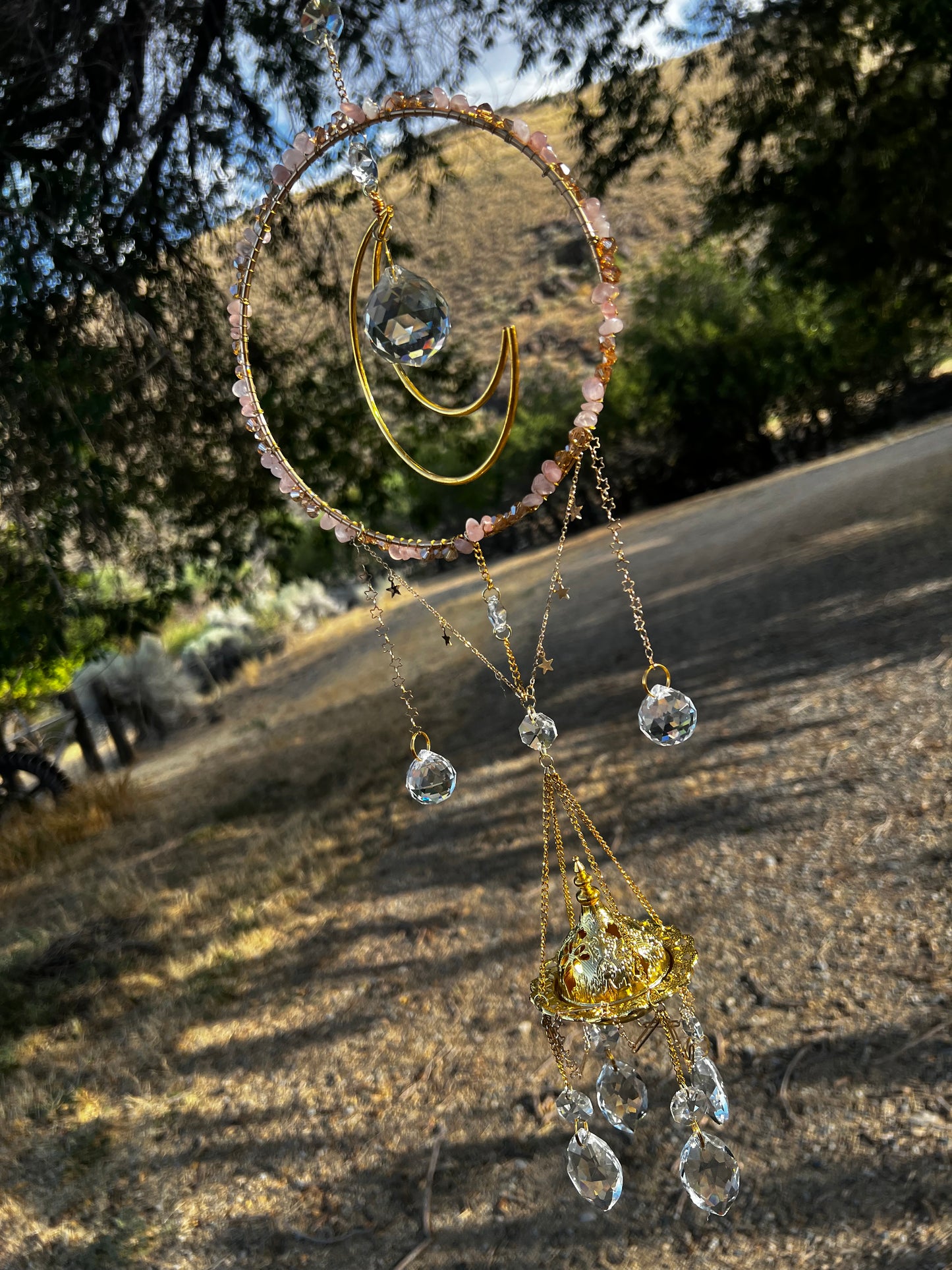 “Indira” Rose Quartz Crystal Incense Suncatcher