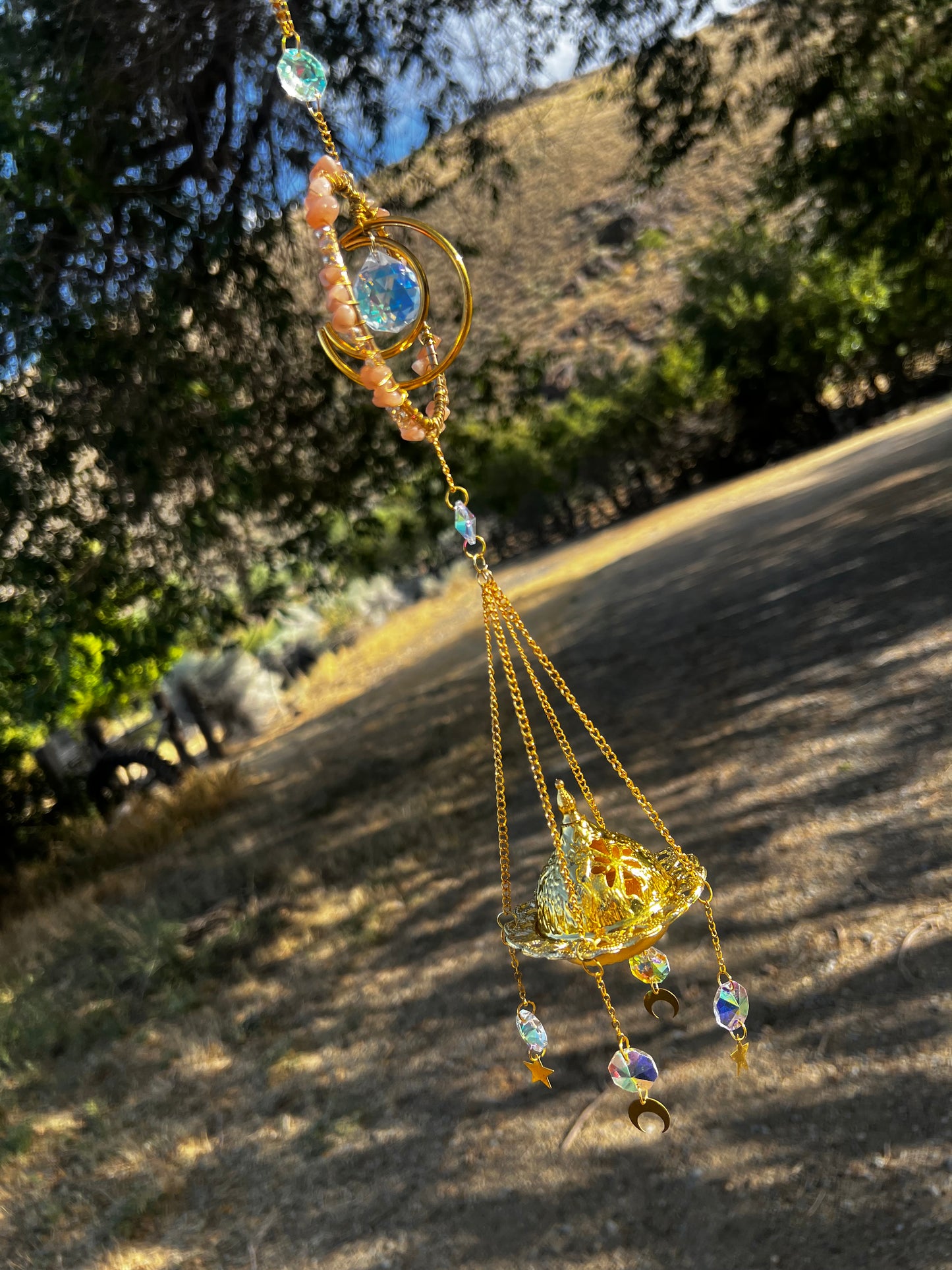 “Amara” Peach Moonstone Incense Crystal Suncatcher