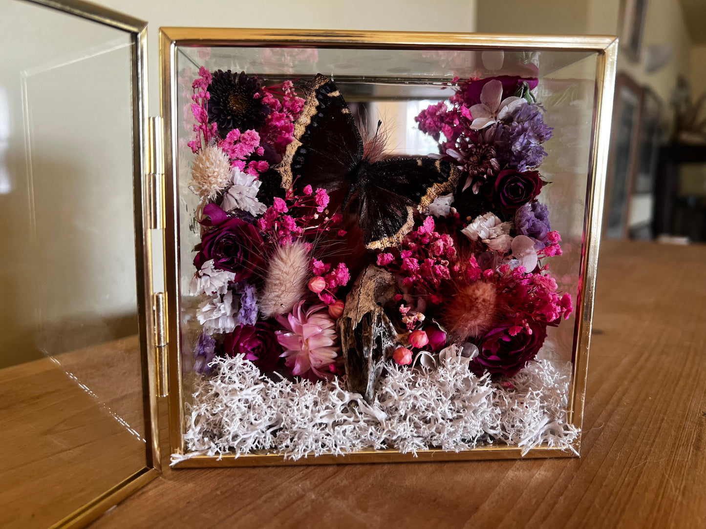 “Temple of Bloom” Butterfly Rabbit Skull Floral Botanical Taxidermy Oddities Shadowbox Artwork