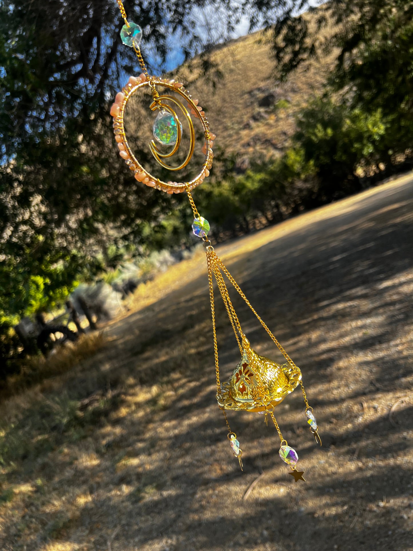 “Amara” Peach Moonstone Incense Crystal Suncatcher