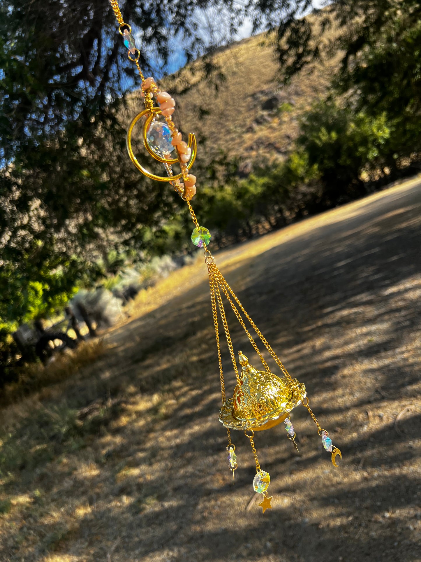 “Amara” Peach Moonstone Incense Crystal Suncatcher