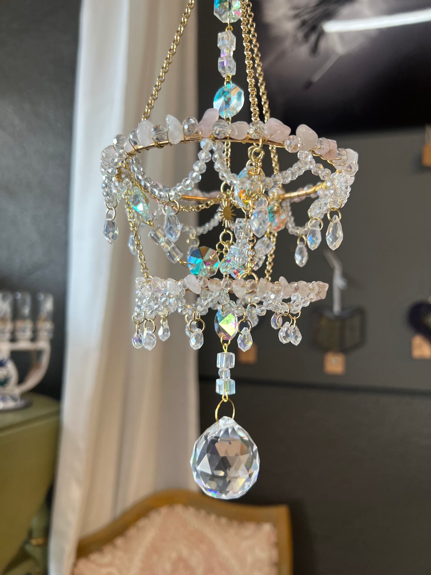 Arya Chandelier Rose Quartz Suncatcher