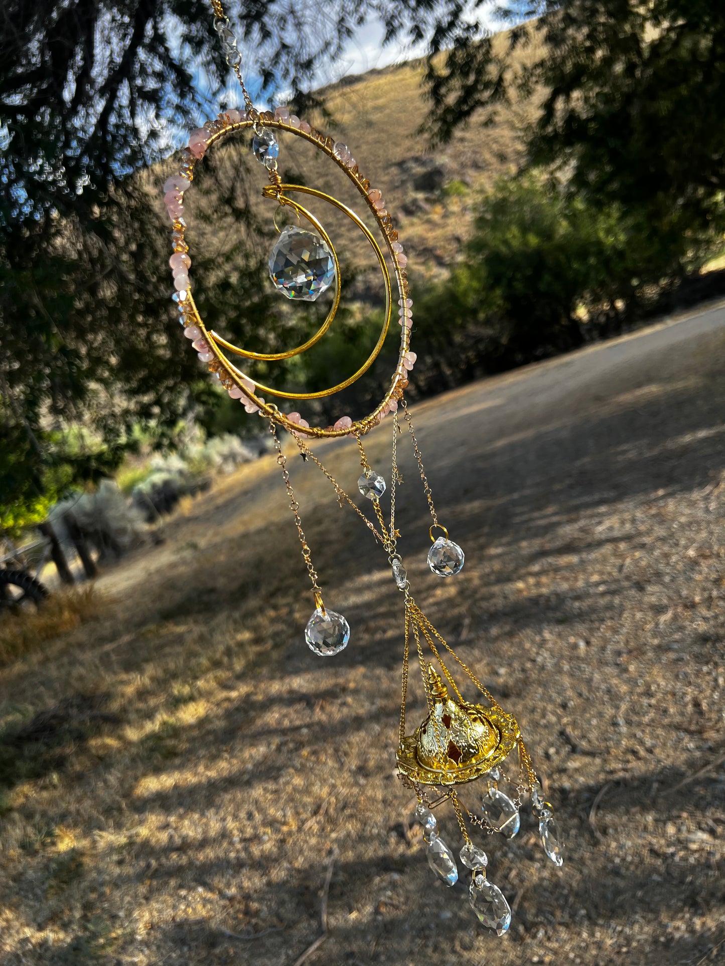 “Indira” Rose Quartz Crystal Incense Suncatcher