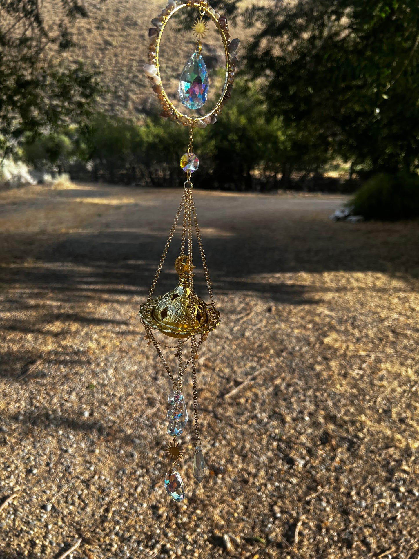 “Elira” Botswana Agate Crystal Incense Suncatcher