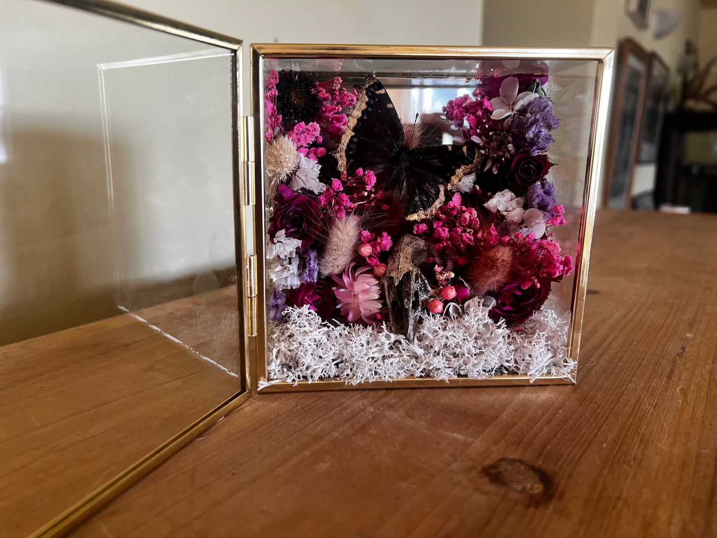 “Temple of Bloom” Butterfly Rabbit Skull Floral Botanical Taxidermy Oddities Shadowbox Artwork