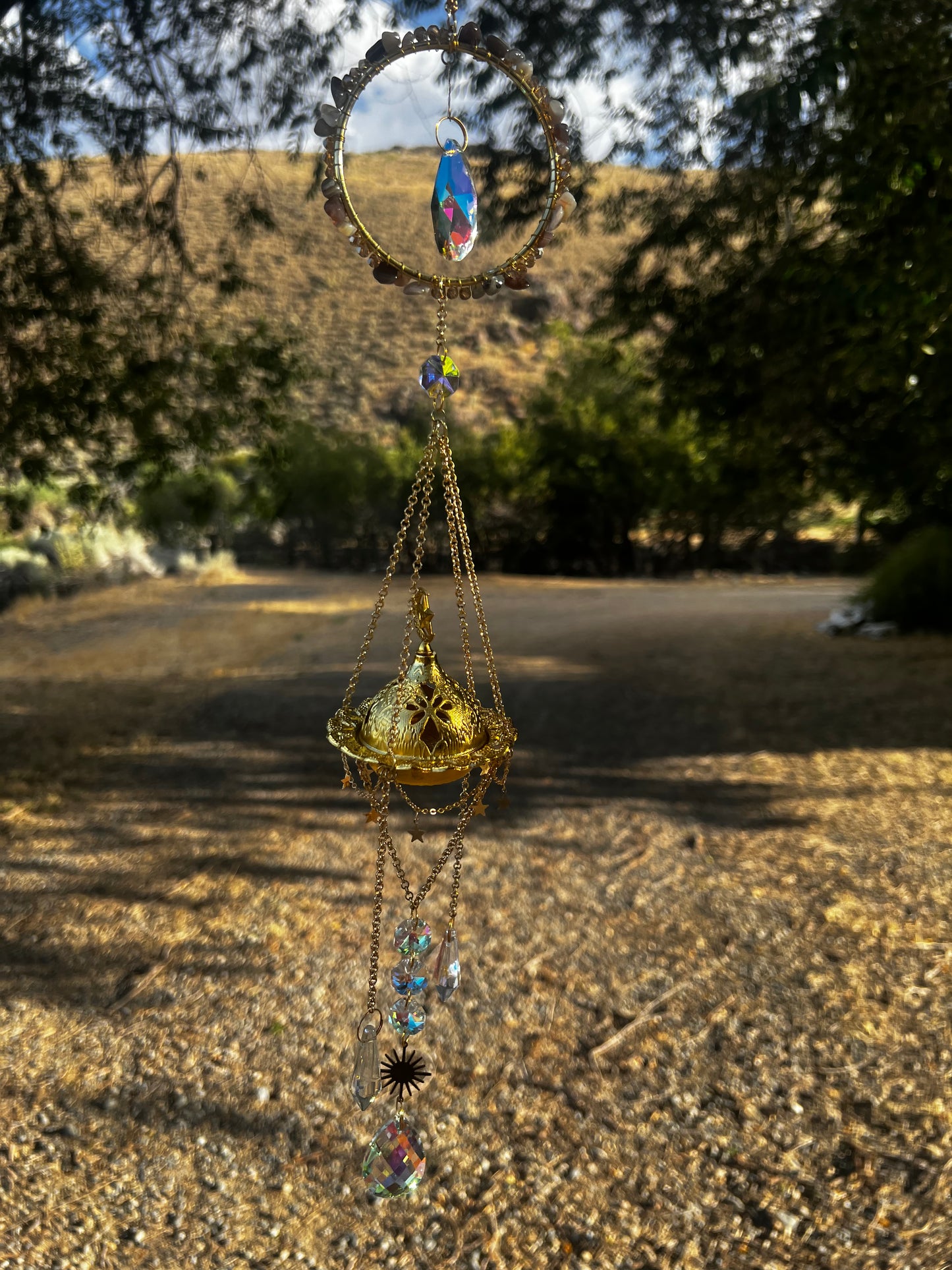 “Elira” Botswana Agate Crystal Incense Suncatcher