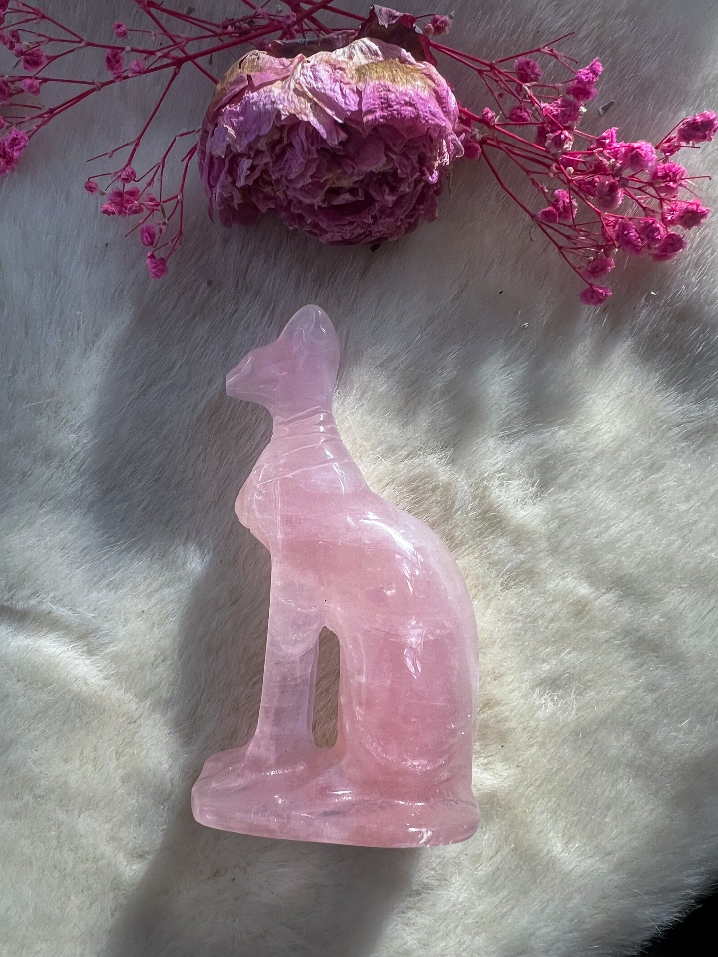 Rose Quartz Sphinx Cat Carving