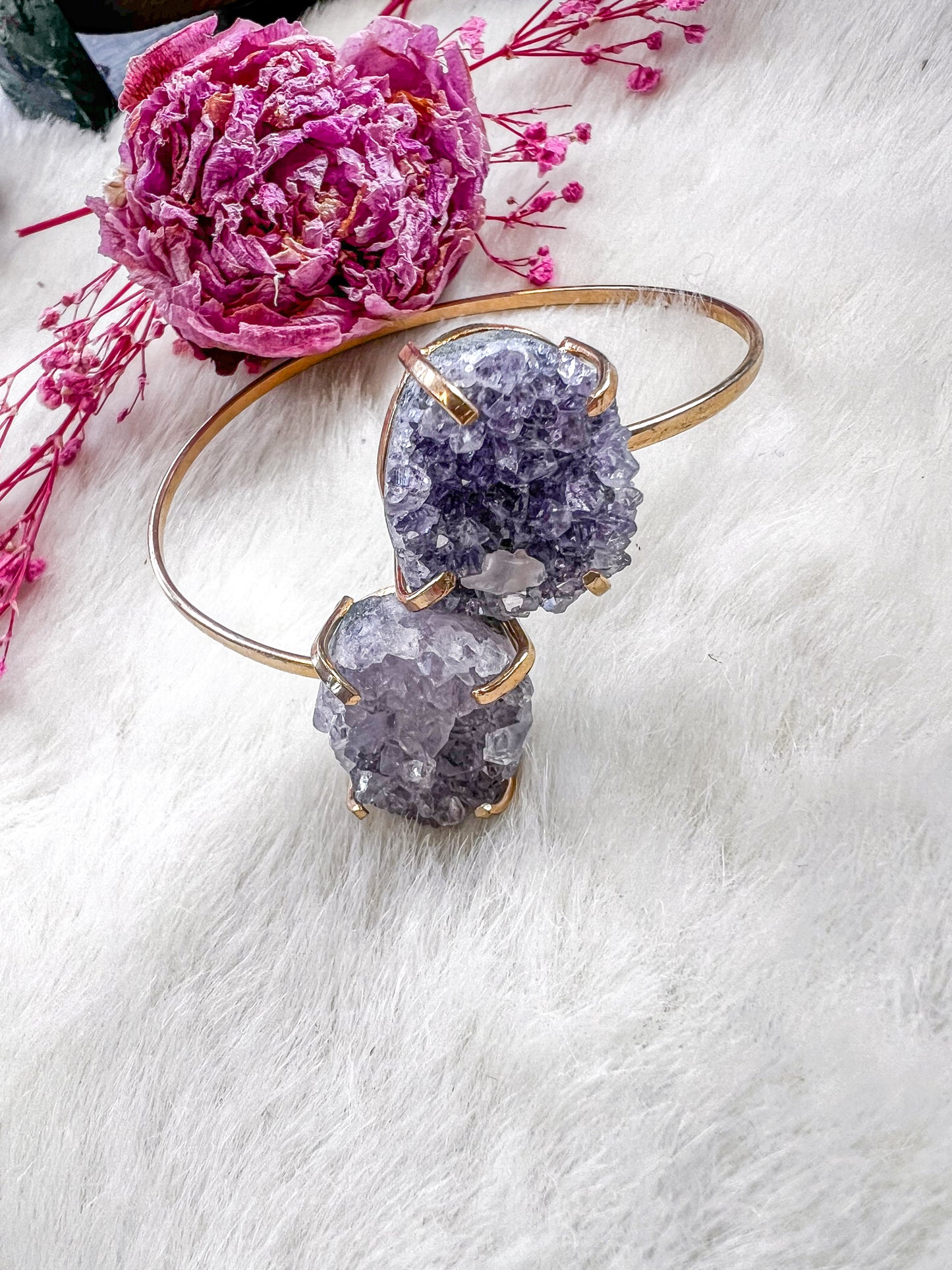 Druzy Amethyst Gold Plated Adjustable Bracelet