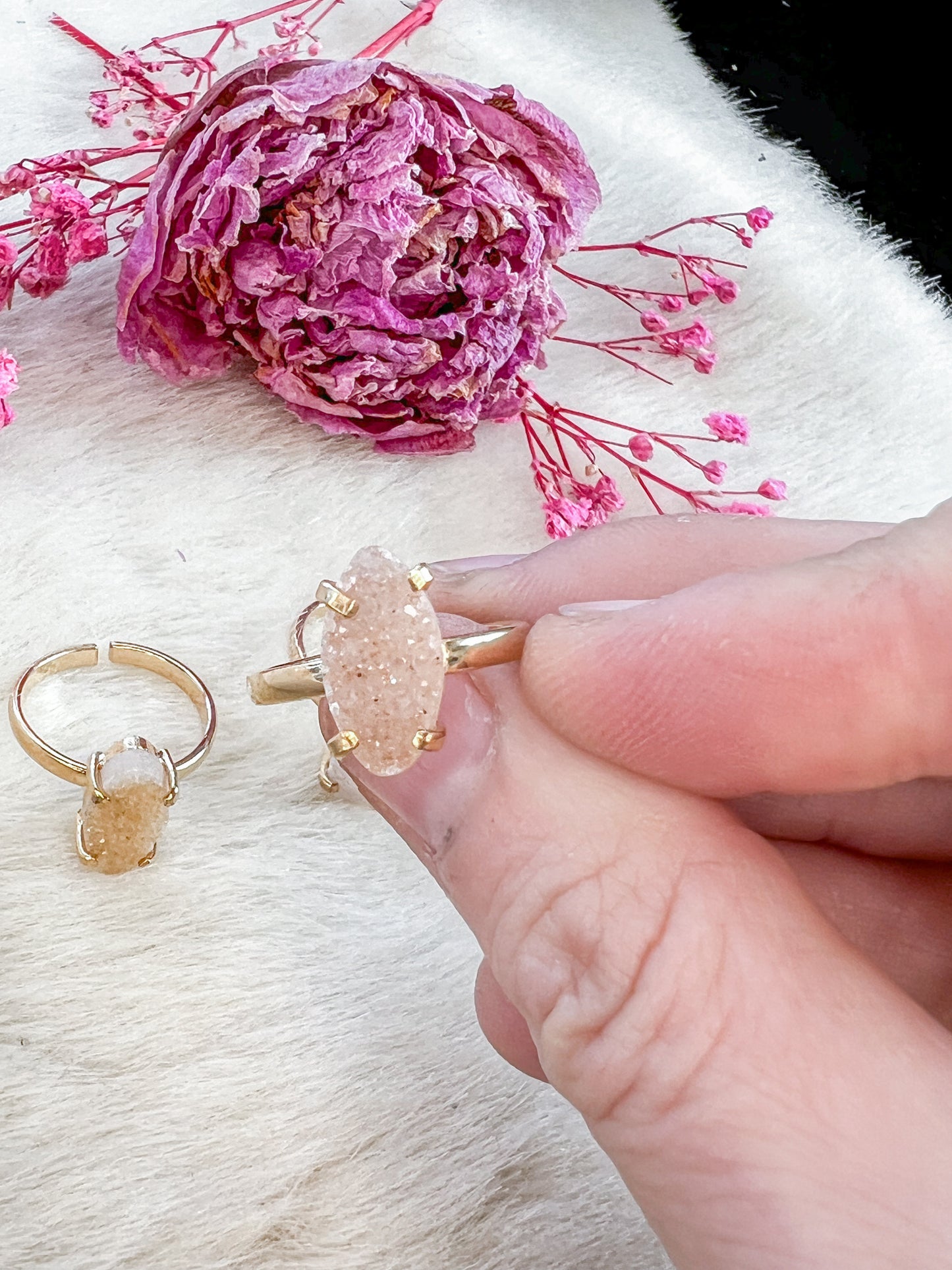 Druzy Dainty Quartz Gold Plated Adjustable Rings