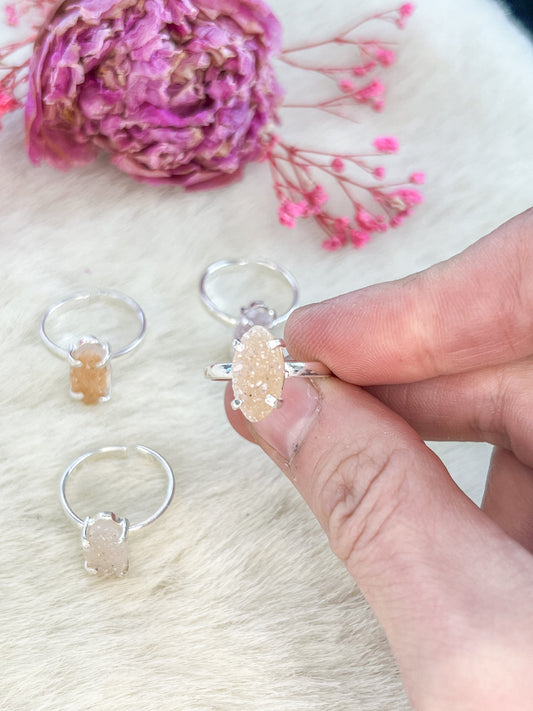 Druzy Dainty Quartz Amethyst Silver Plated Adjustable Rings