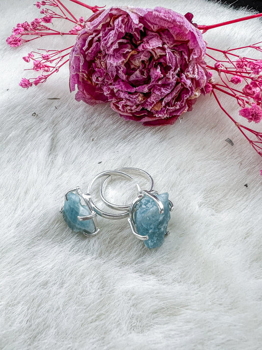 Silver Plated Rough Aquamarine Adjustable Ring