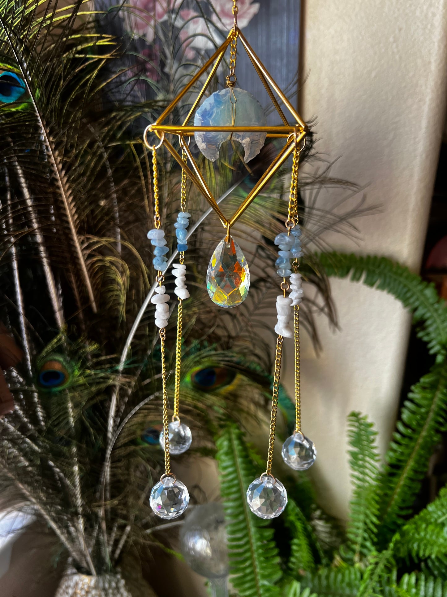 “Mae” Aquamarine Opalite Moonstone Suncatcher