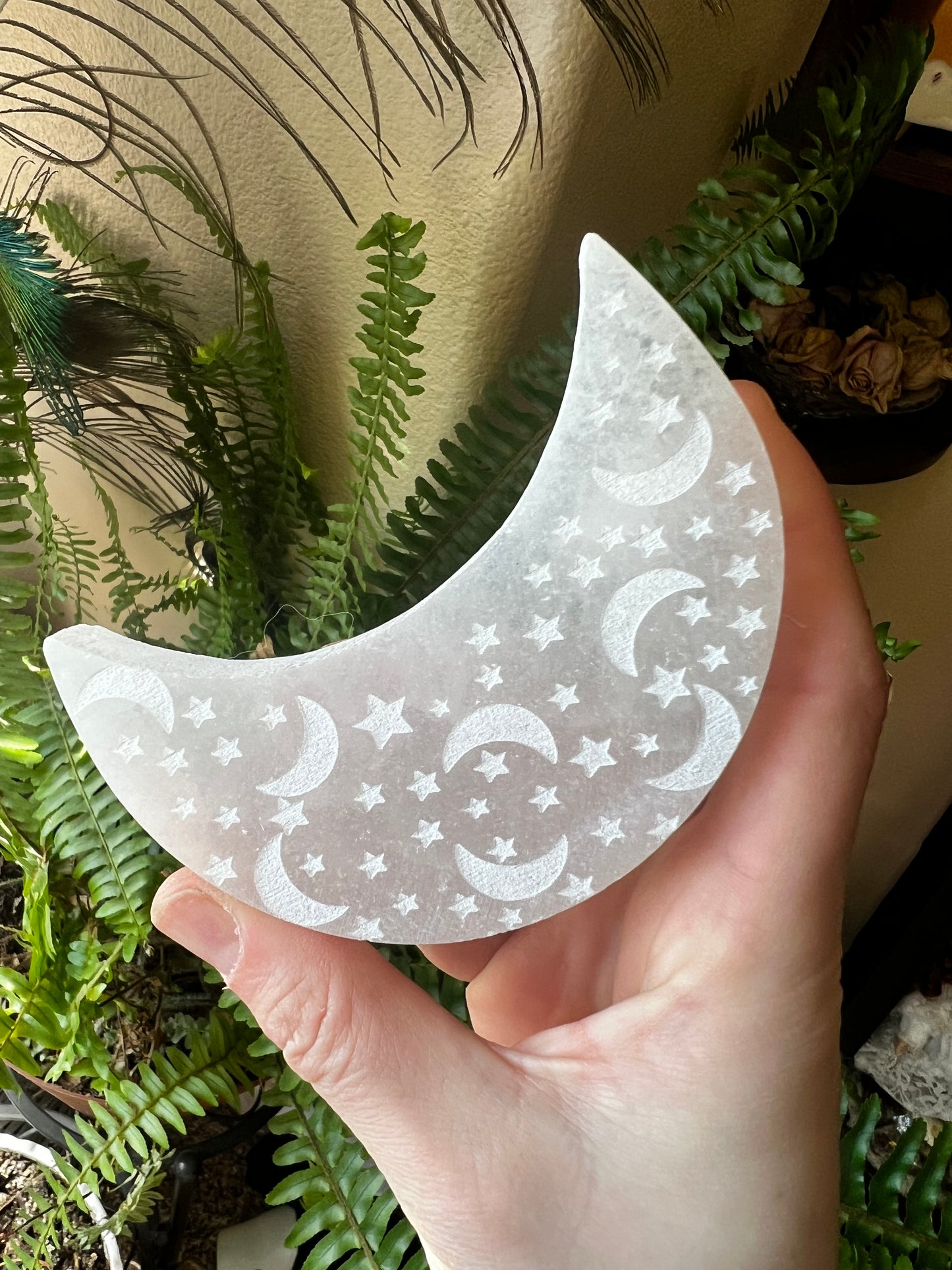 Selenite Satin Spar Moon Charging Plate