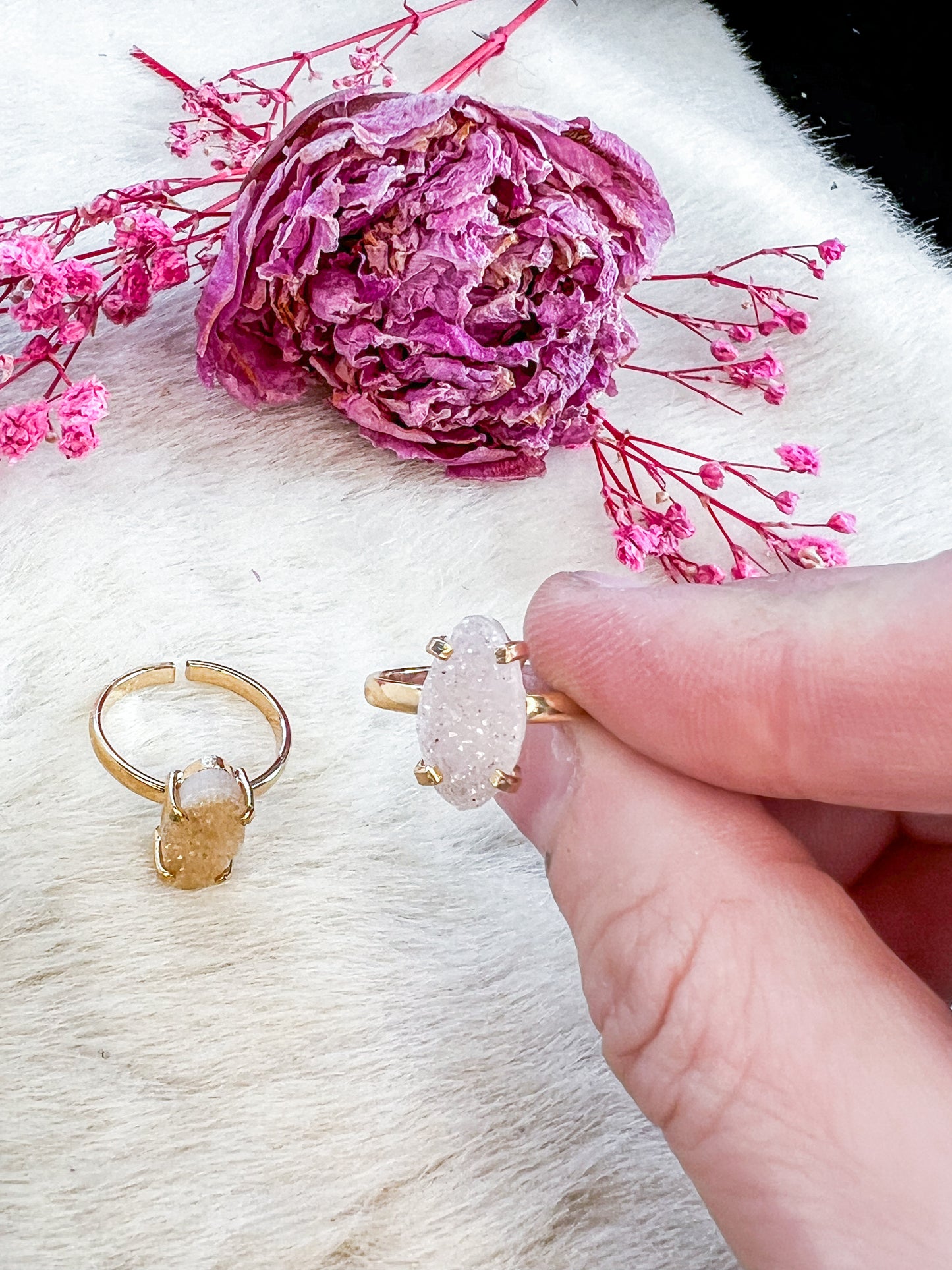 Druzy Dainty Quartz Gold Plated Adjustable Rings