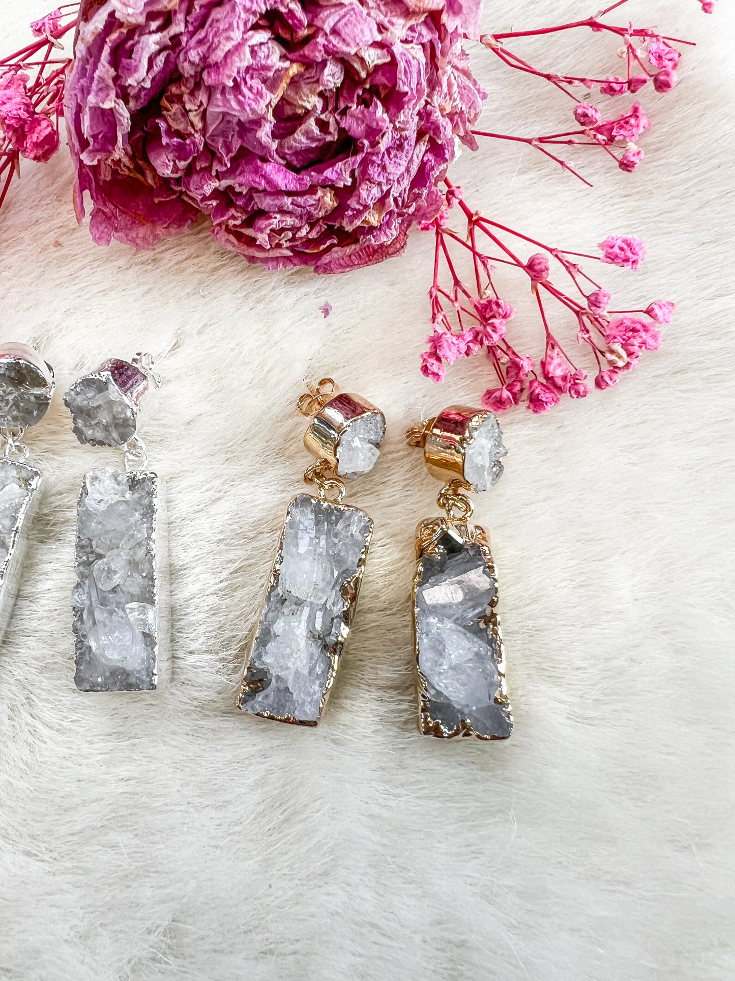 Druzy Quartz Drop Earrings