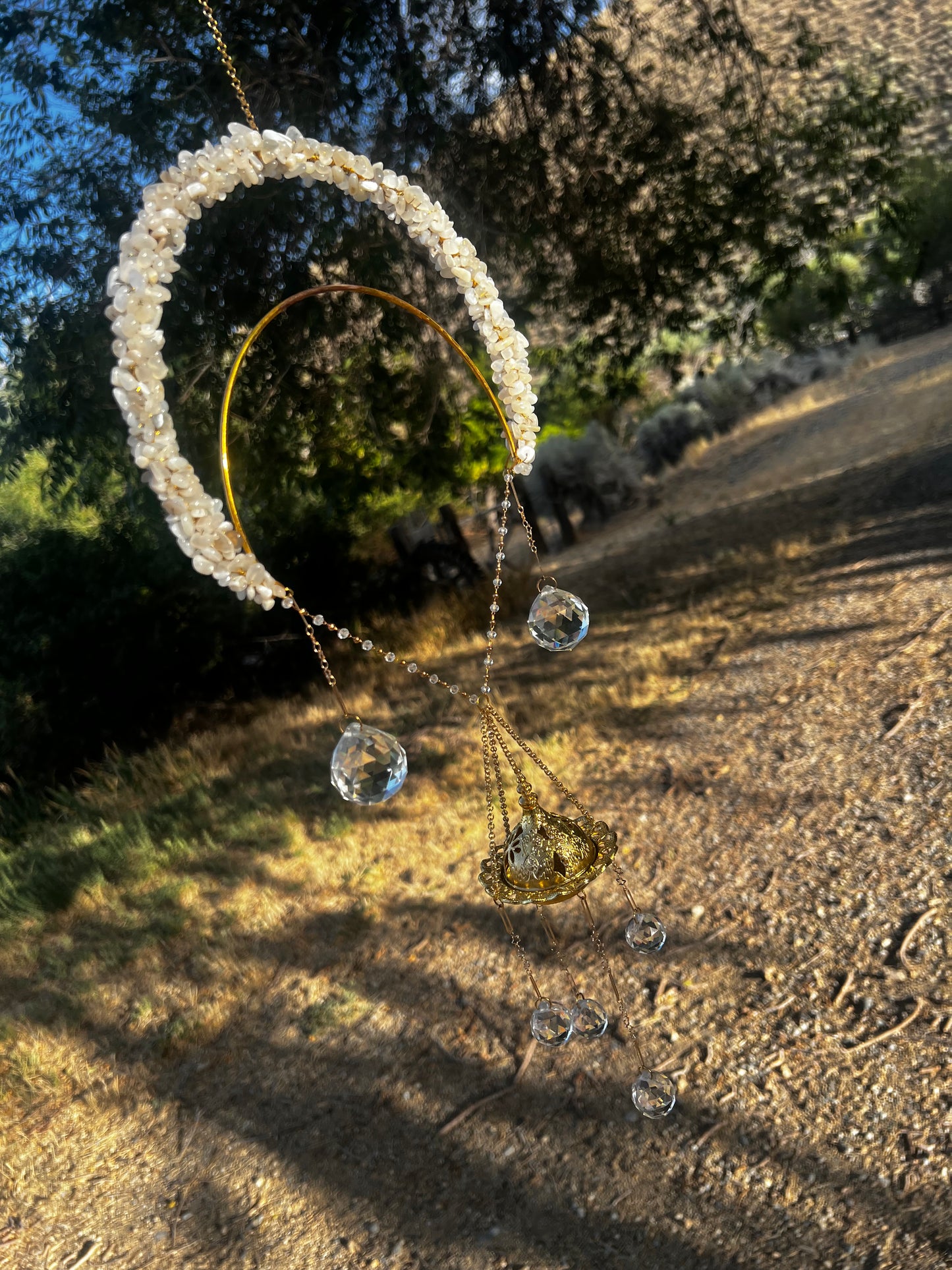 “Pearl” White Moonstone Crystal Incense Suncatcher