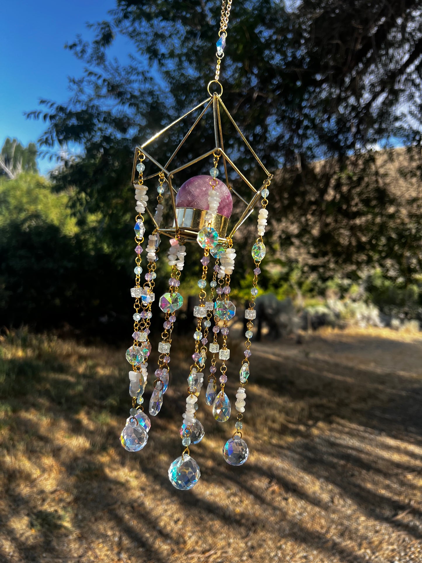 “Josie” White Moonstone Fluorite Sphere Crystal Suncatcher