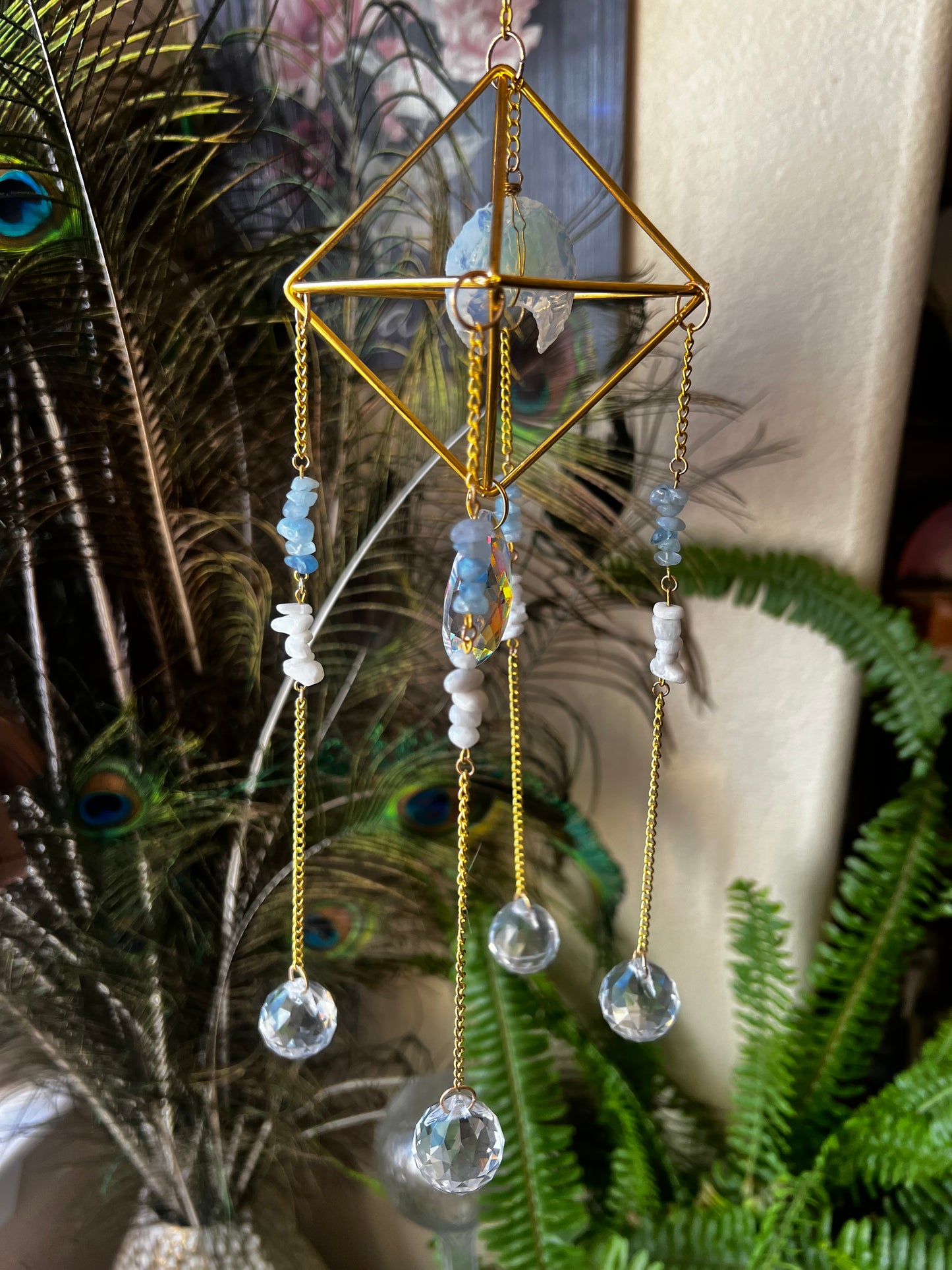 “Mae” Aquamarine Opalite Moonstone Suncatcher