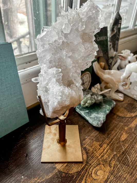 Large High Grade Brazilian Clear Quartz on Spinning Stand