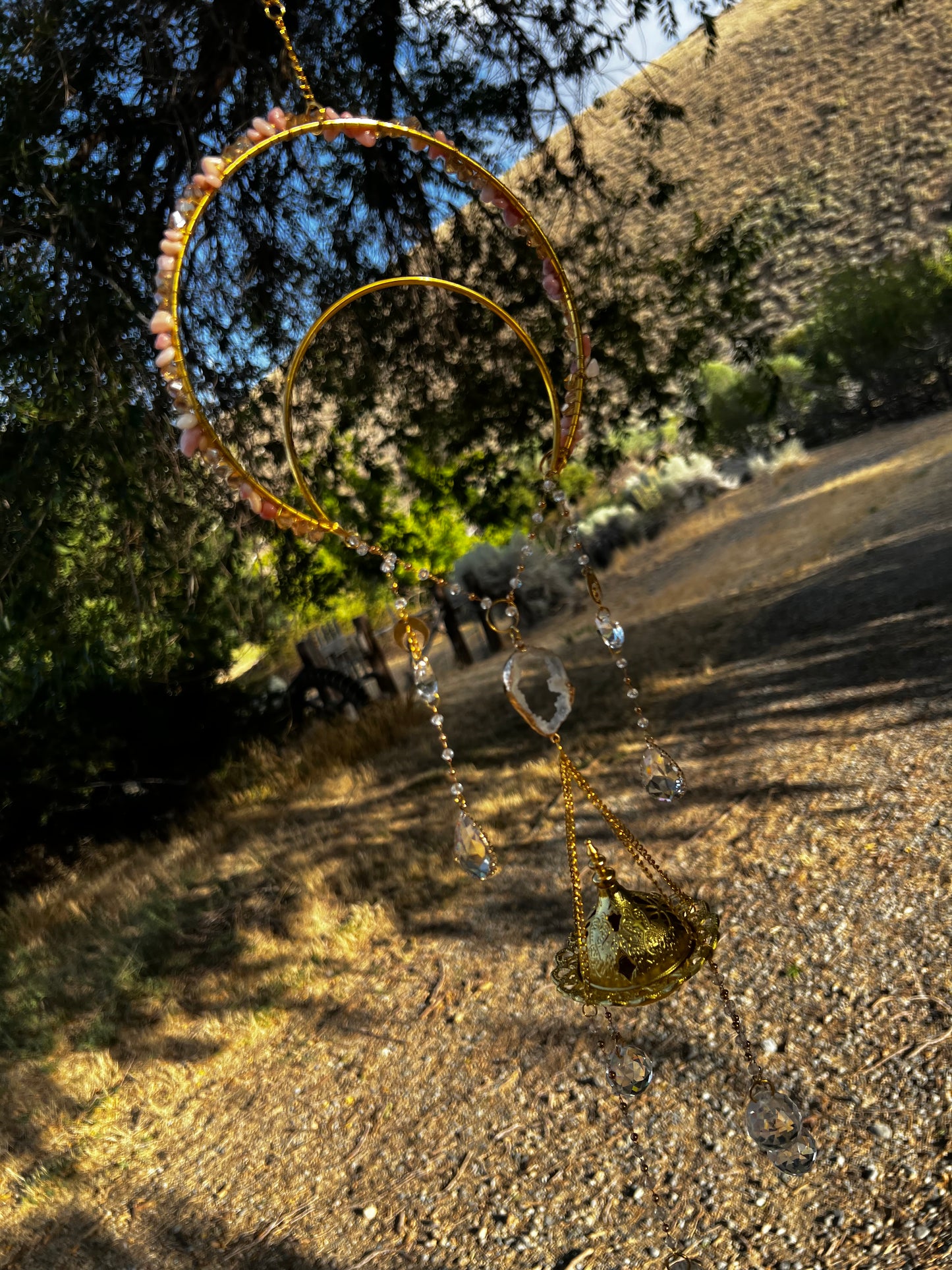 “Edelynn” Pink Opal Crystal Incense Suncatcher