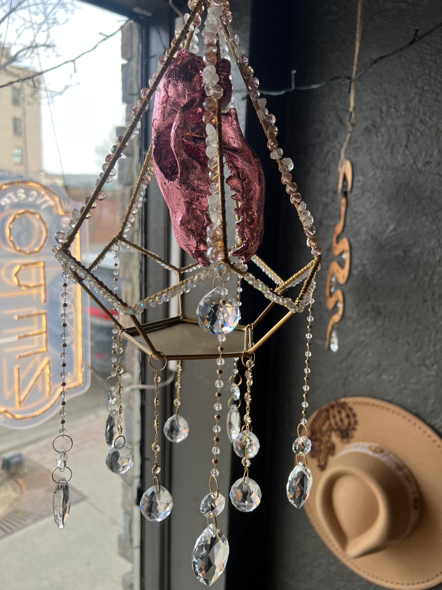Althea Coyote Skull Mixed Media Taxidermy Oddities Geometric Crystal Suncatcher