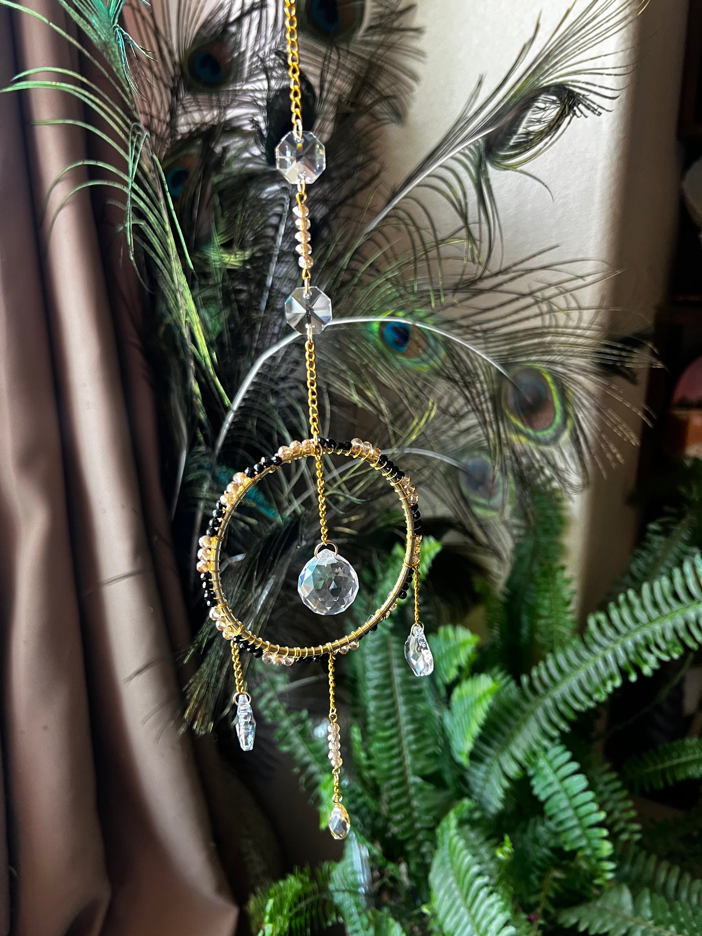 “Leo” Black Faceted Spinel beaded suncatcher