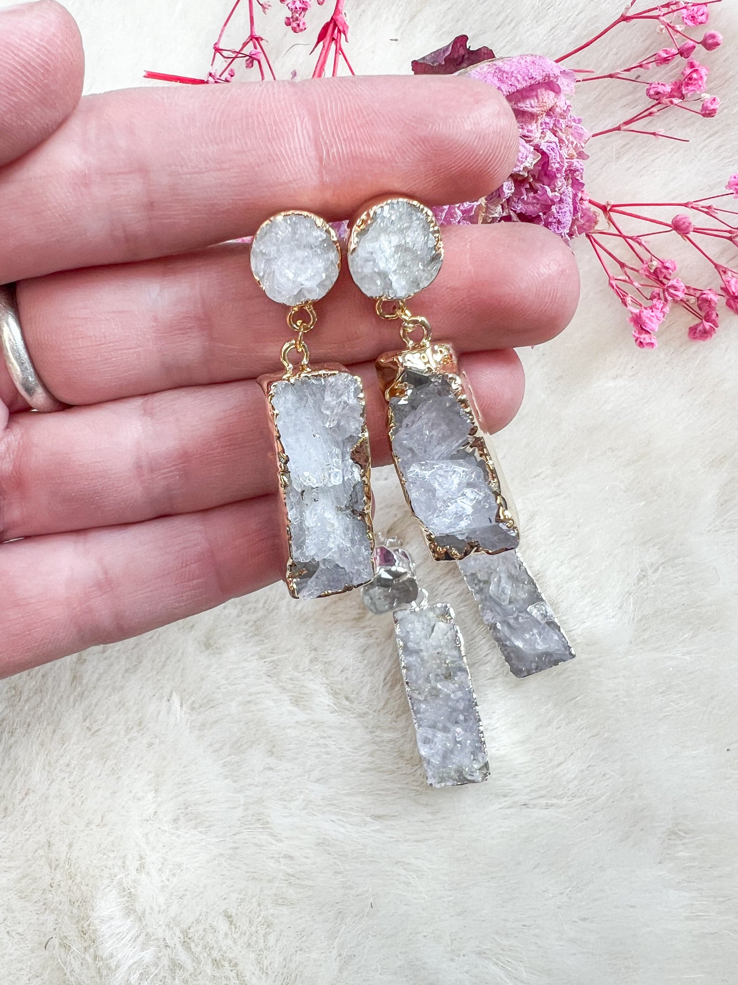 Druzy Quartz Drop Earrings