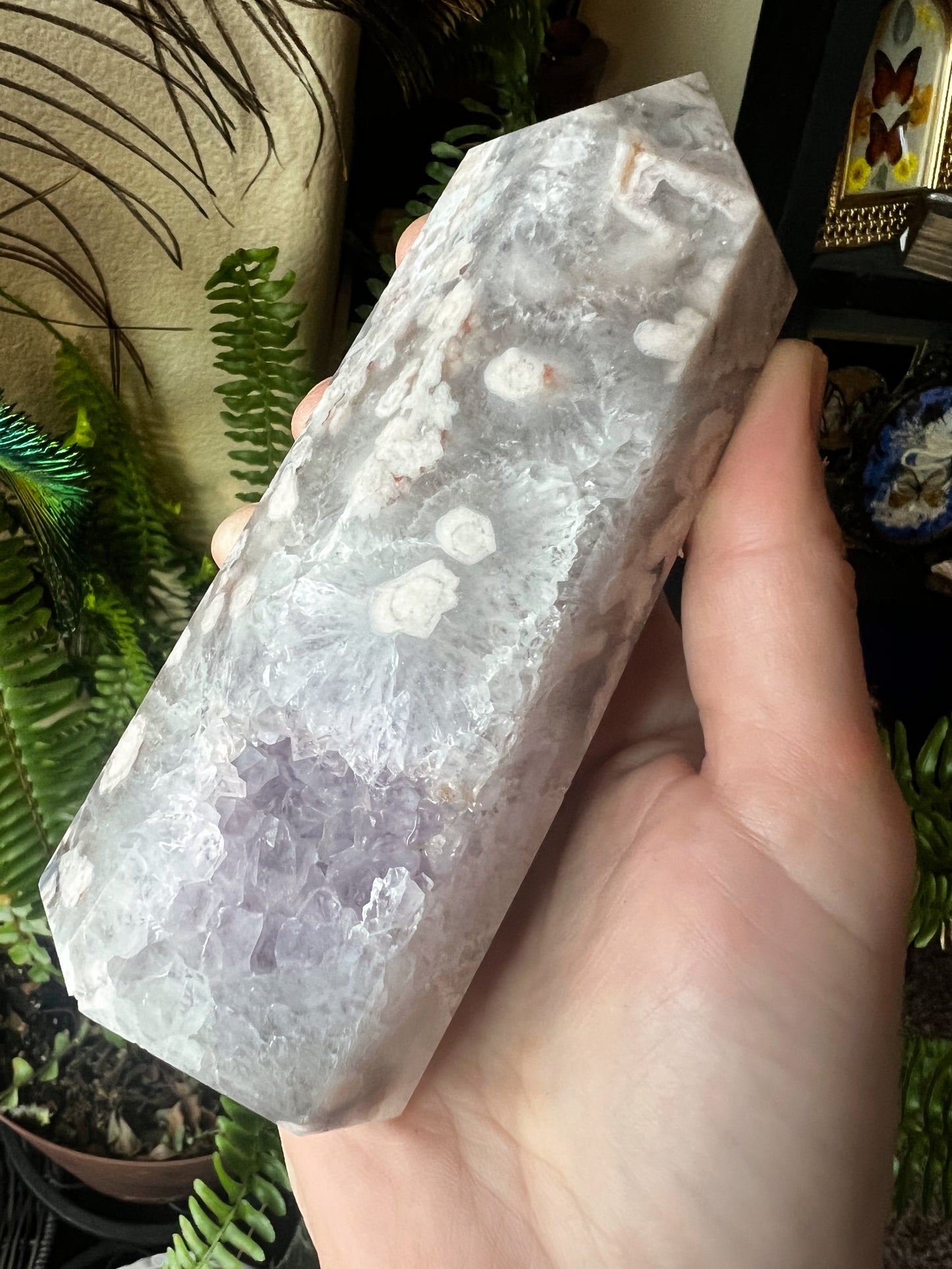 Large Flower Agate Tower with Amethyst & Quartz