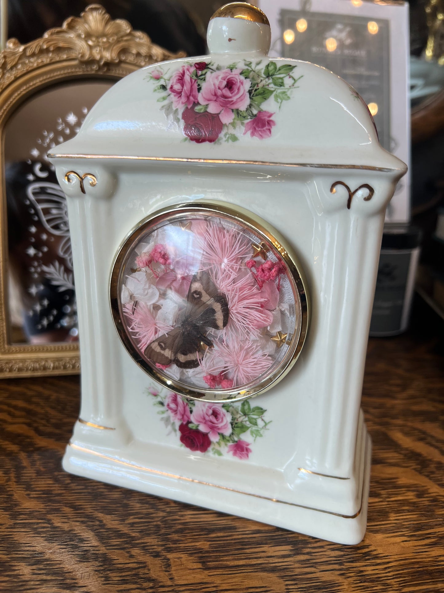 Paisley Moth Insect Floral Vintage Antique Ceramic Clock Artowork