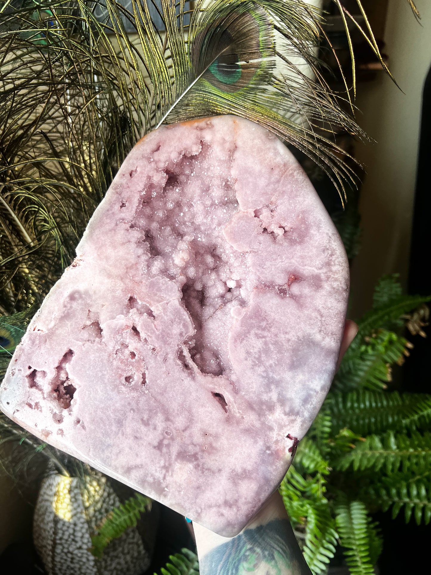 Druzy Pink Amethyst on Metal Stand