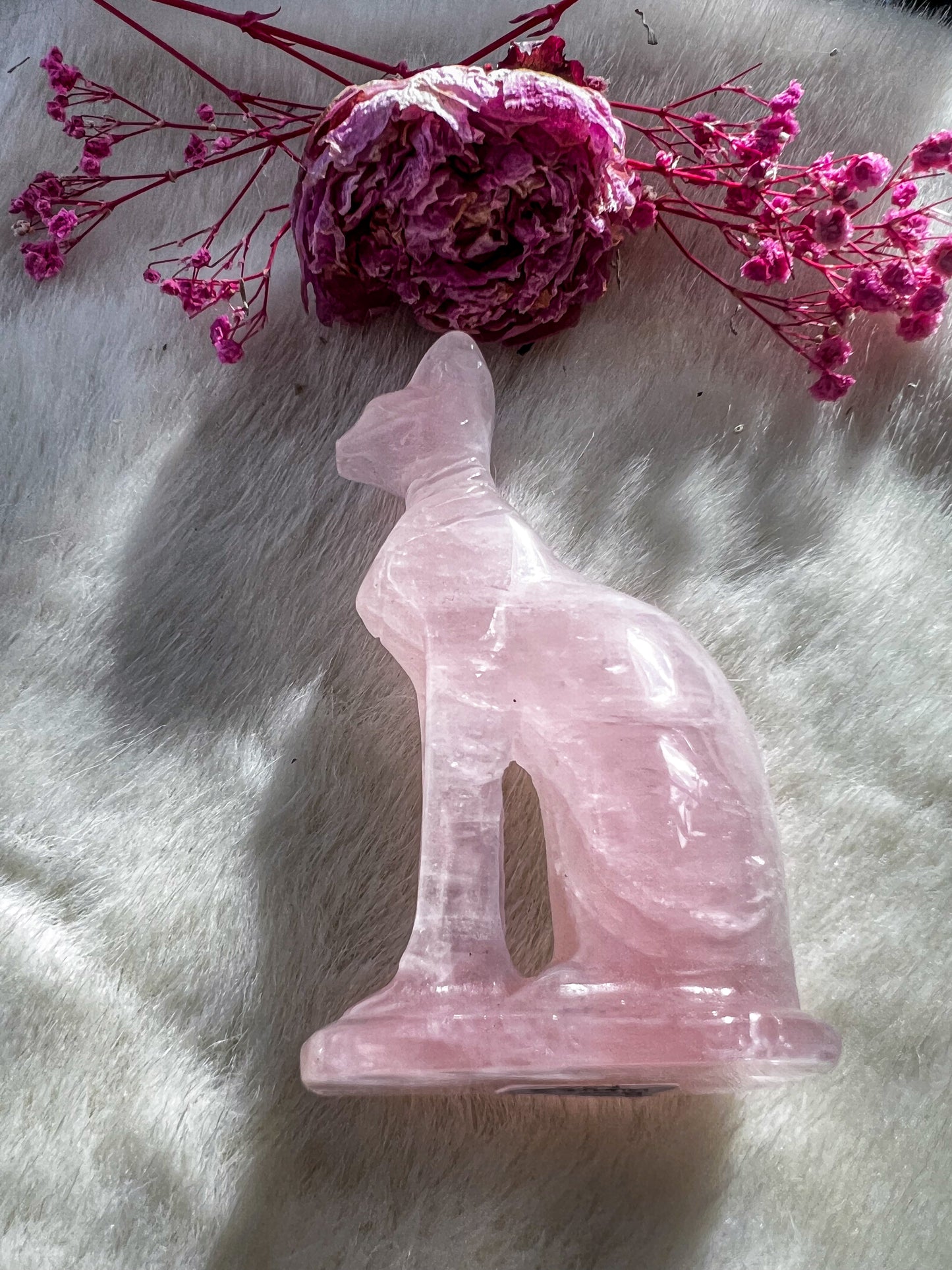 Rose Quartz Sphinx Cat Carving