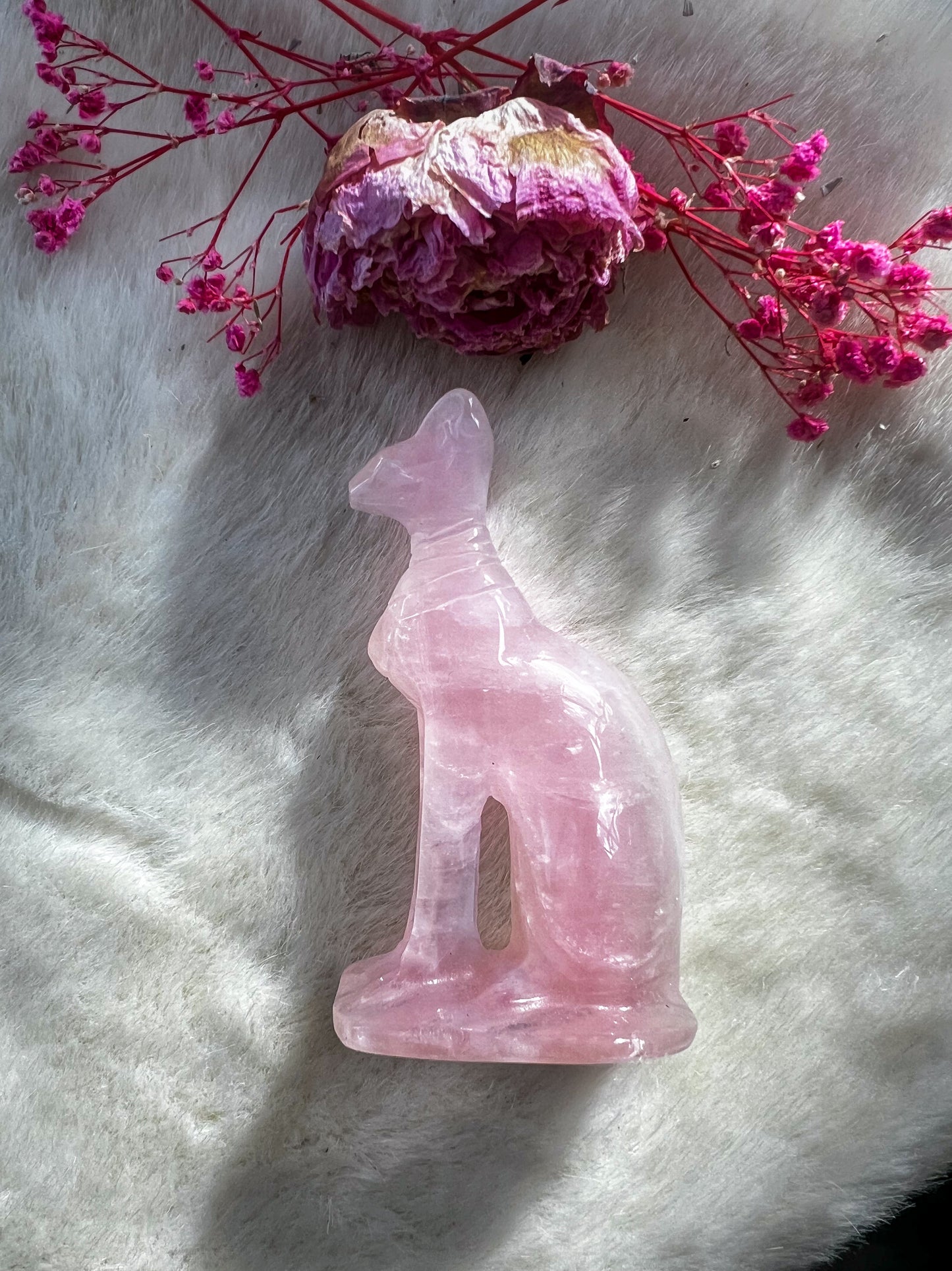 Rose Quartz Sphinx Cat Carving