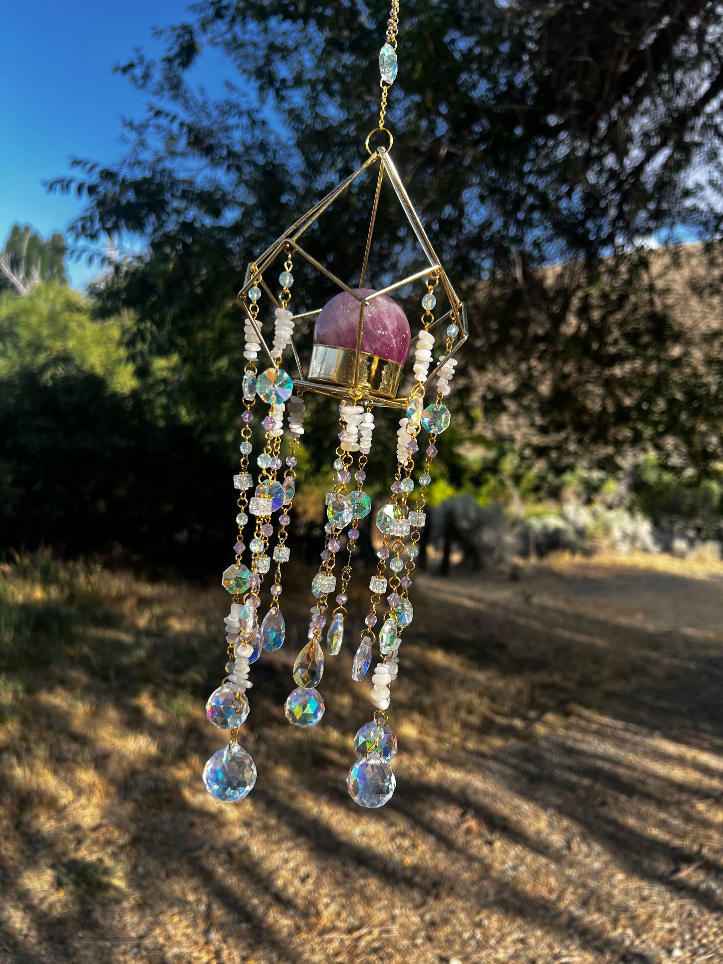 “Josie” White Moonstone Fluorite Sphere Crystal Suncatcher