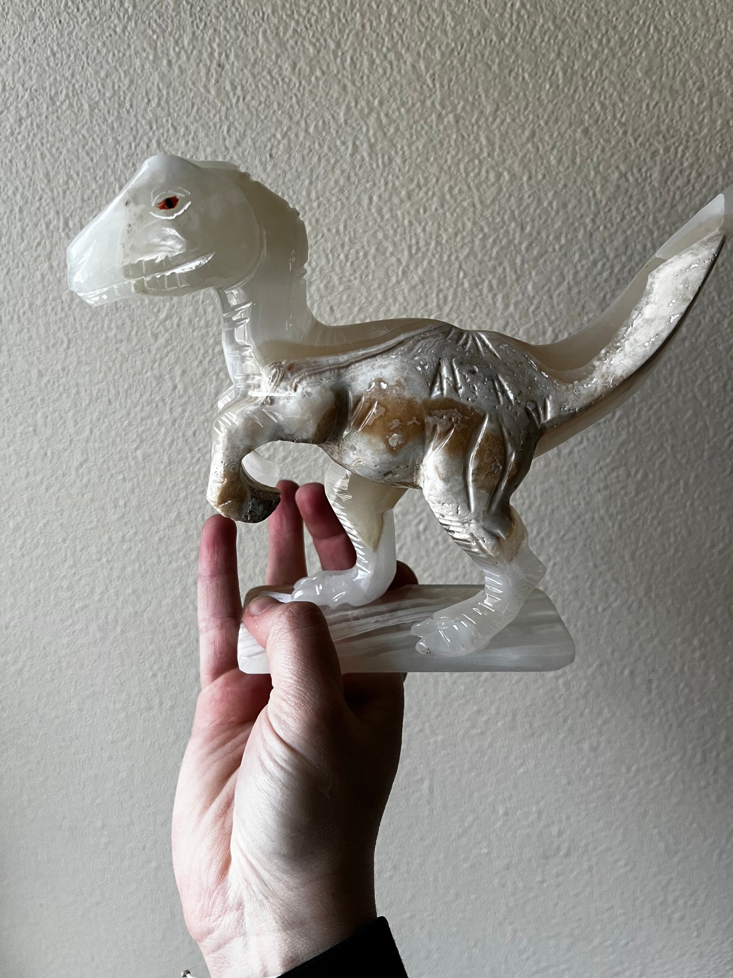 Calcite Velociraptor Dinosaur Carving