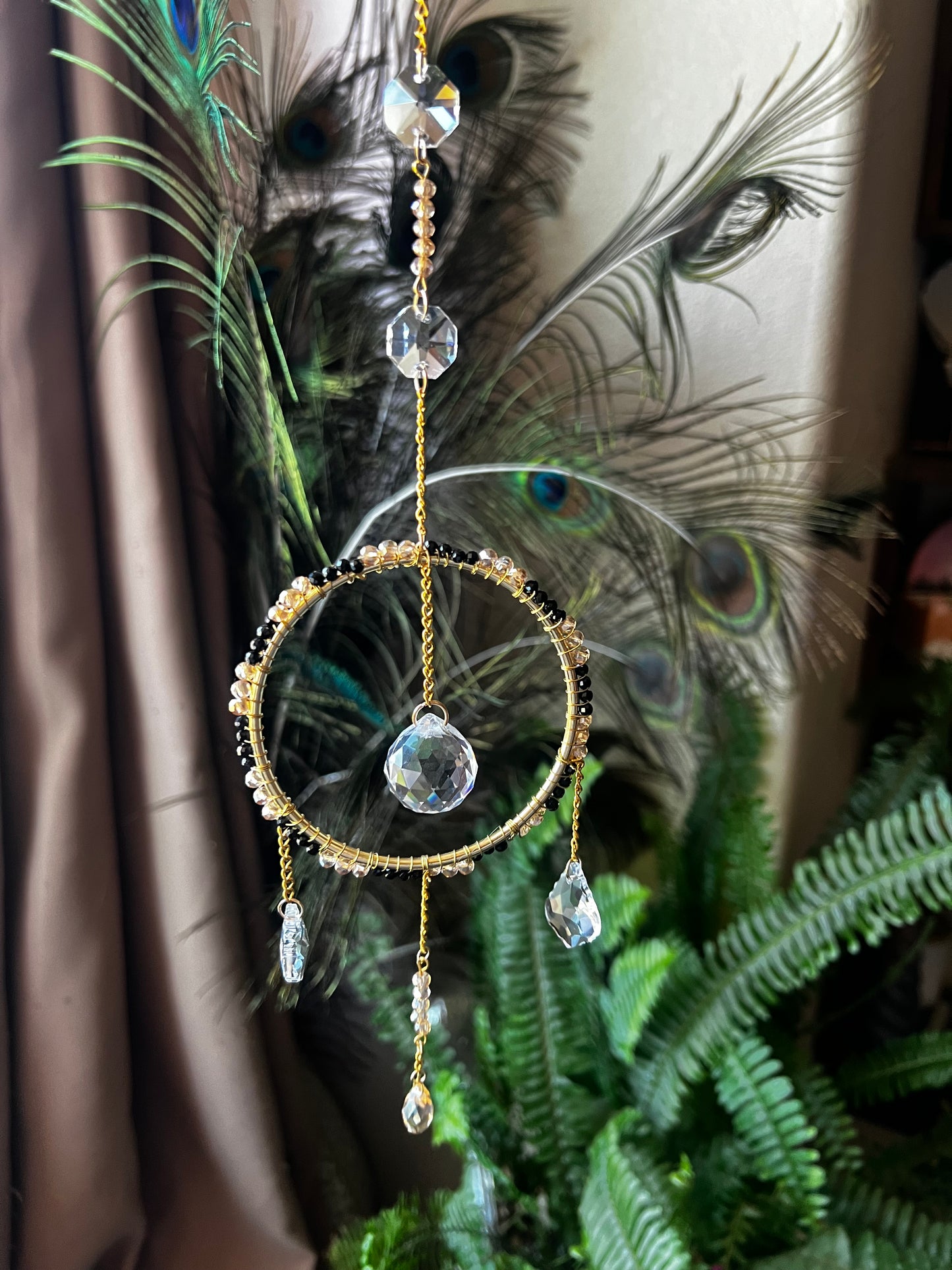 “Leo” Black Faceted Spinel beaded suncatcher