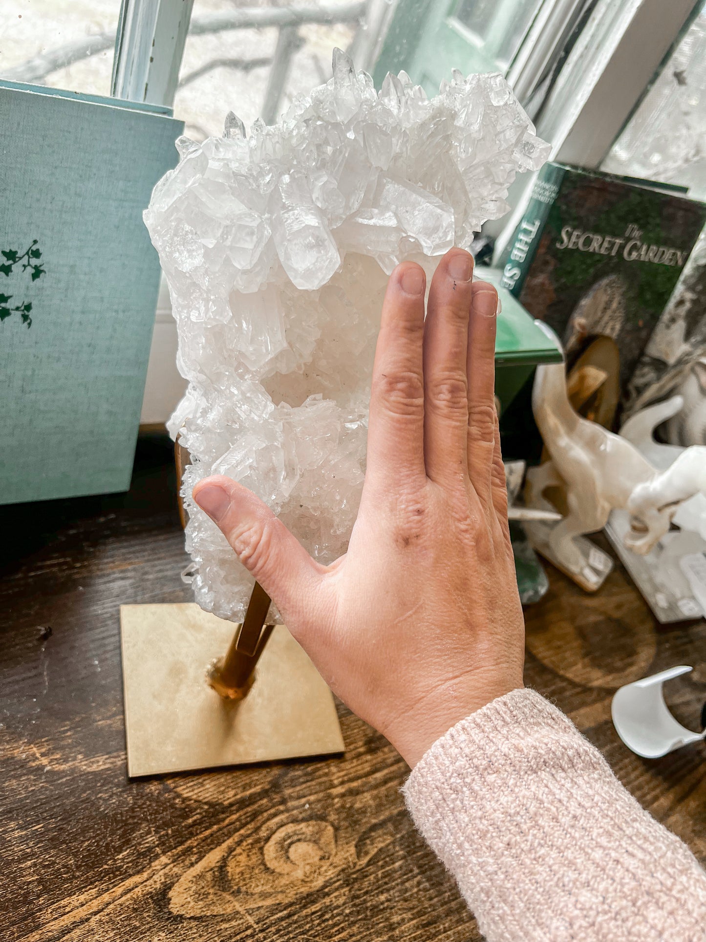 Large High Grade Brazilian Clear Quartz on Spinning Stand