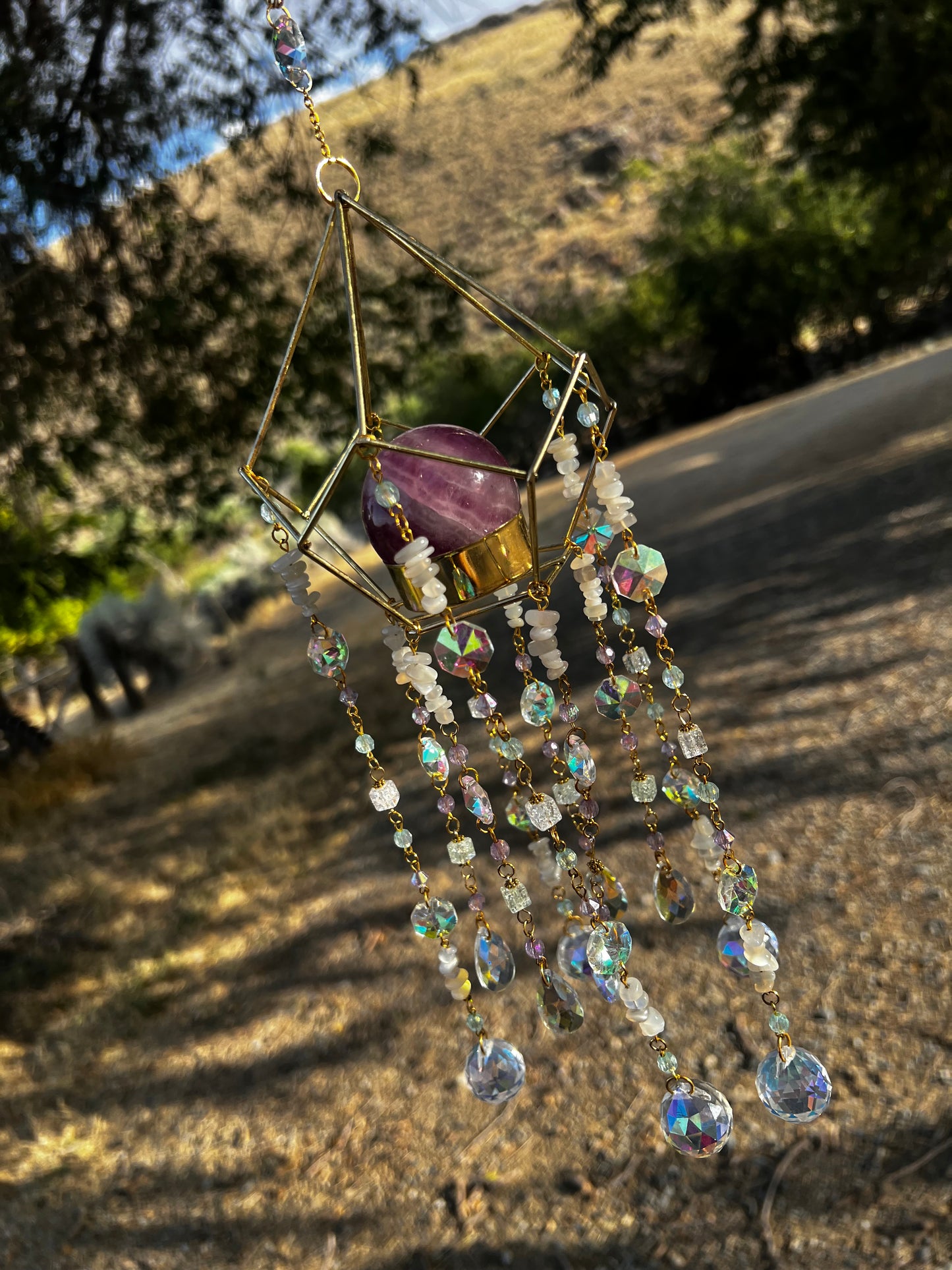 “Josie” White Moonstone Fluorite Sphere Crystal Suncatcher