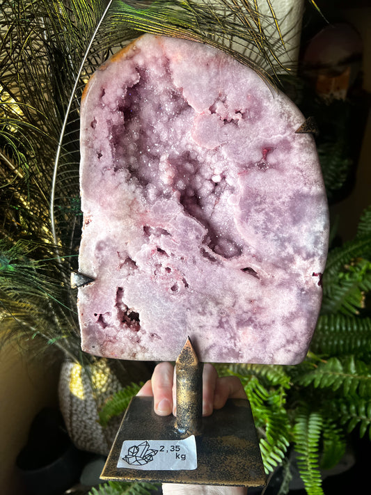 Druzy Pink Amethyst on Metal Stand