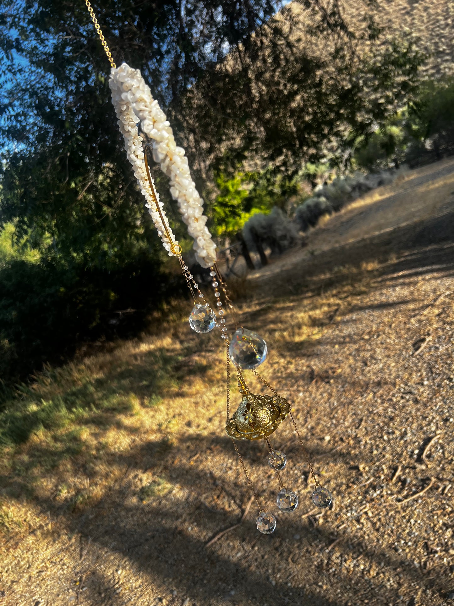 “Pearl” White Moonstone Crystal Incense Suncatcher