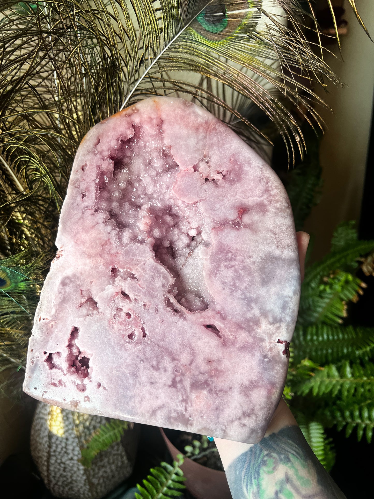 Druzy Pink Amethyst on Metal Stand