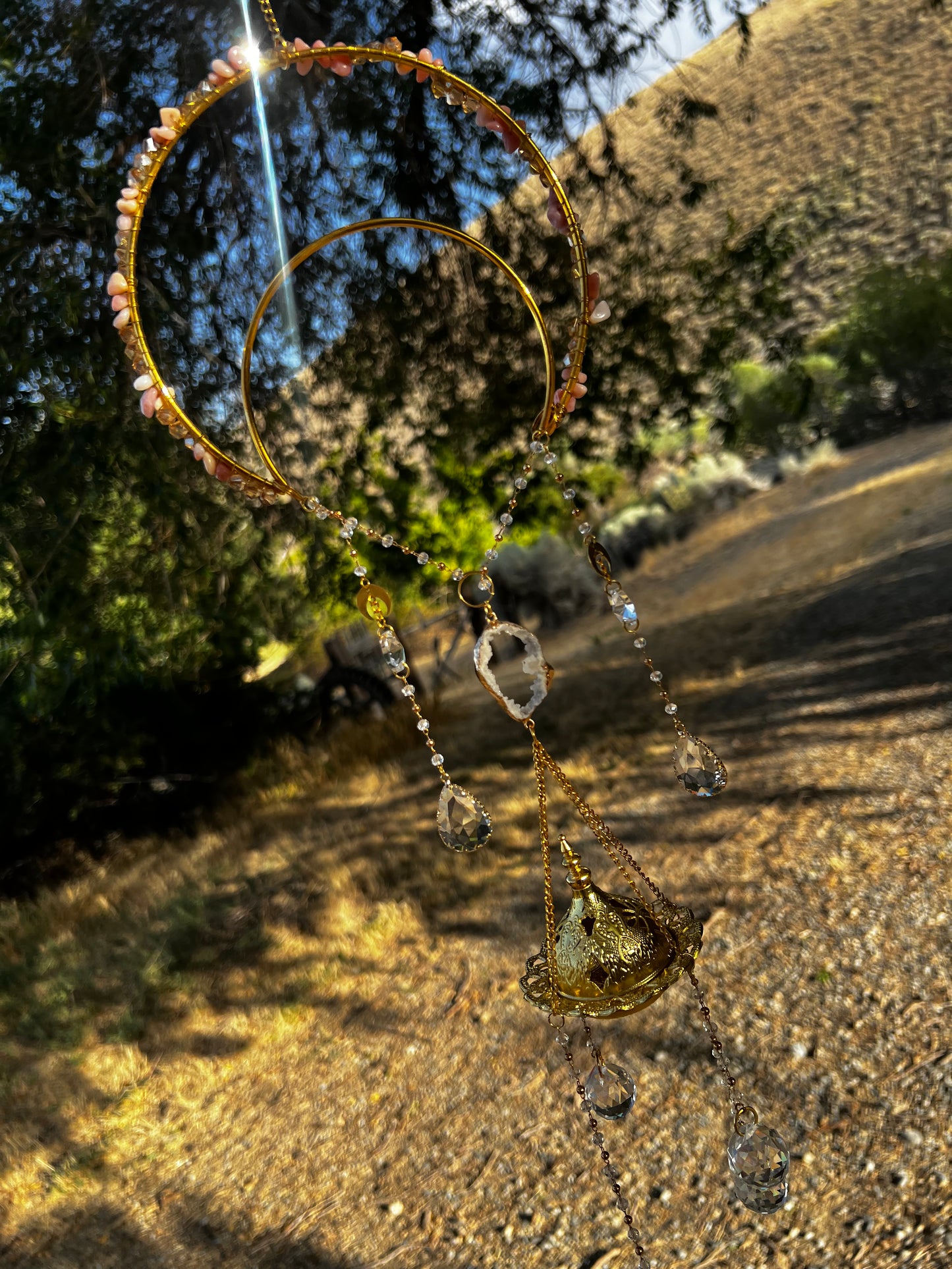 “Edelynn” Pink Opal Crystal Incense Suncatcher