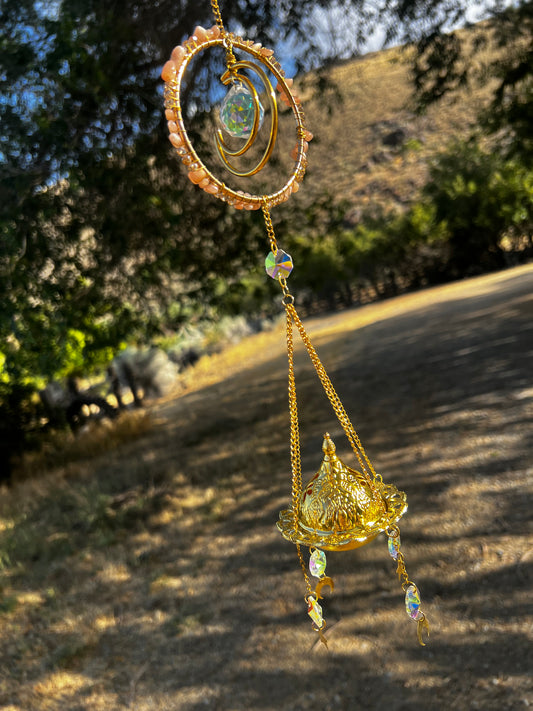 “Amara” Peach Moonstone Incense Crystal Suncatcher