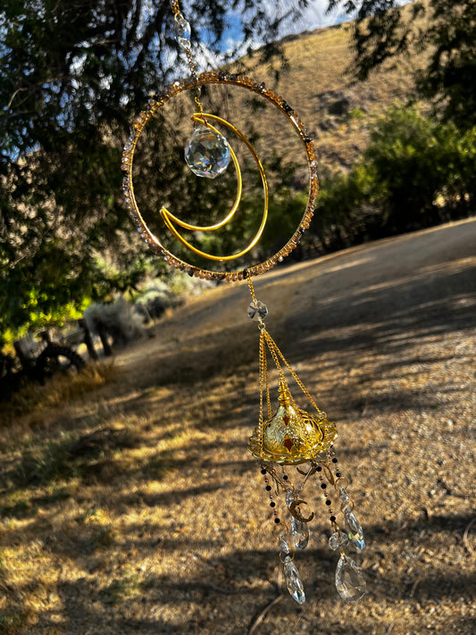“Hala” Smokey Quartz Crystal Incense Suncatcher