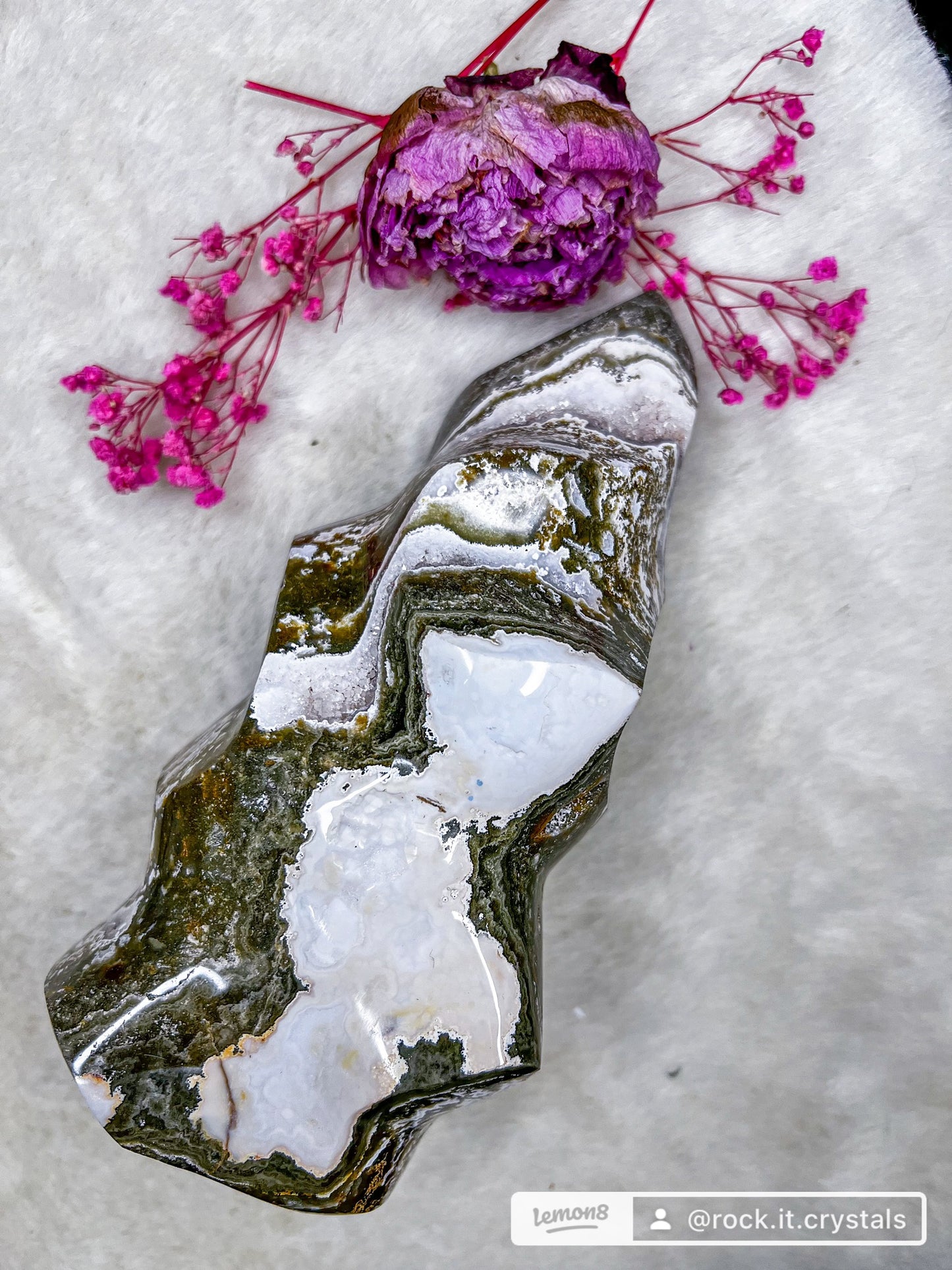 Large Sea Jasper Freeform Flame with Druzy Pockets