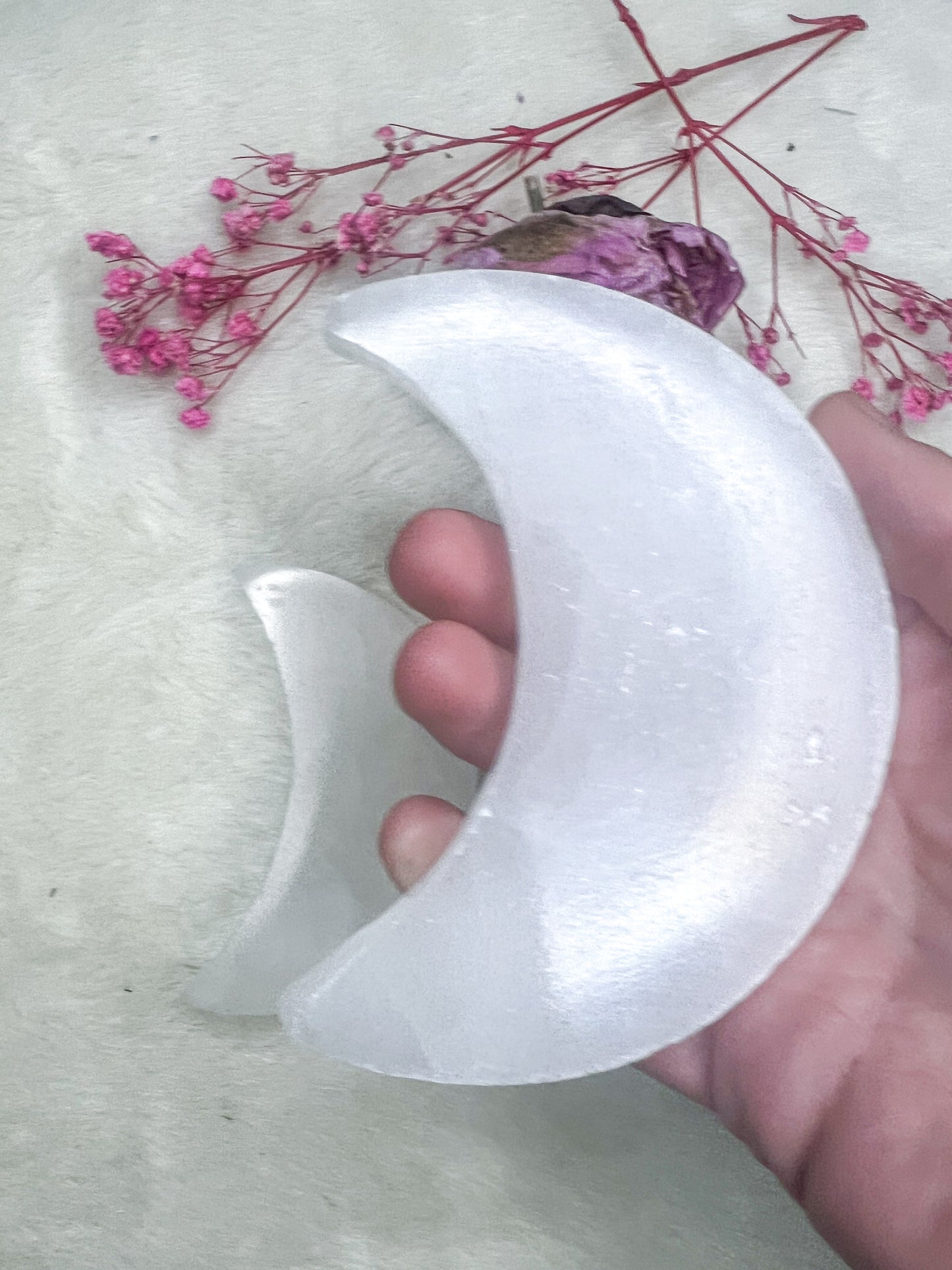 Selenite Satin Spar Flat Moon Crystal Charging Jewelry Dish