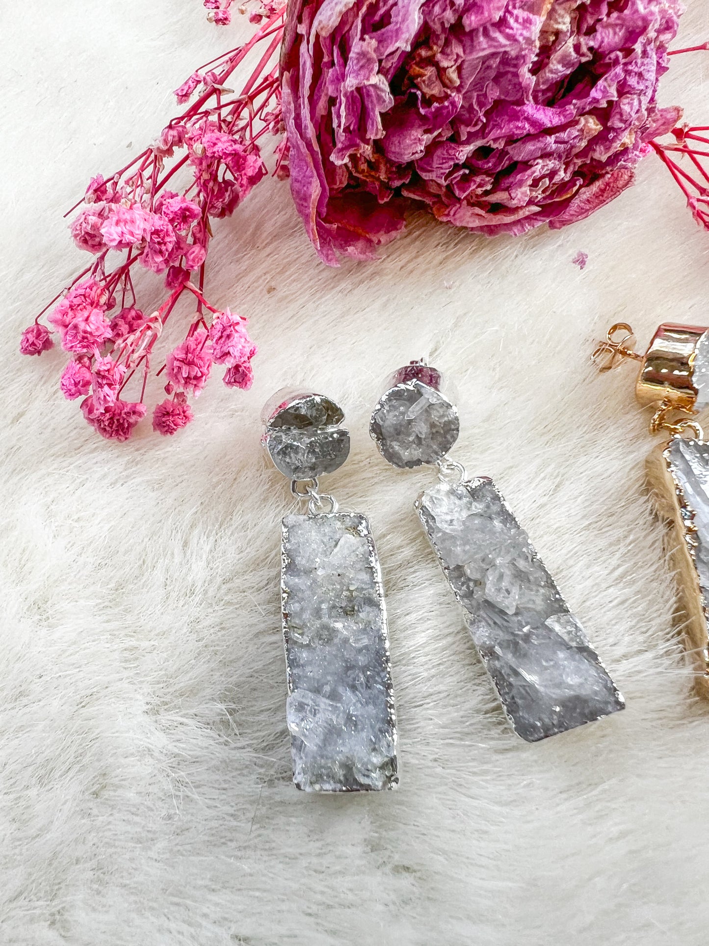 Druzy Quartz Drop Earrings