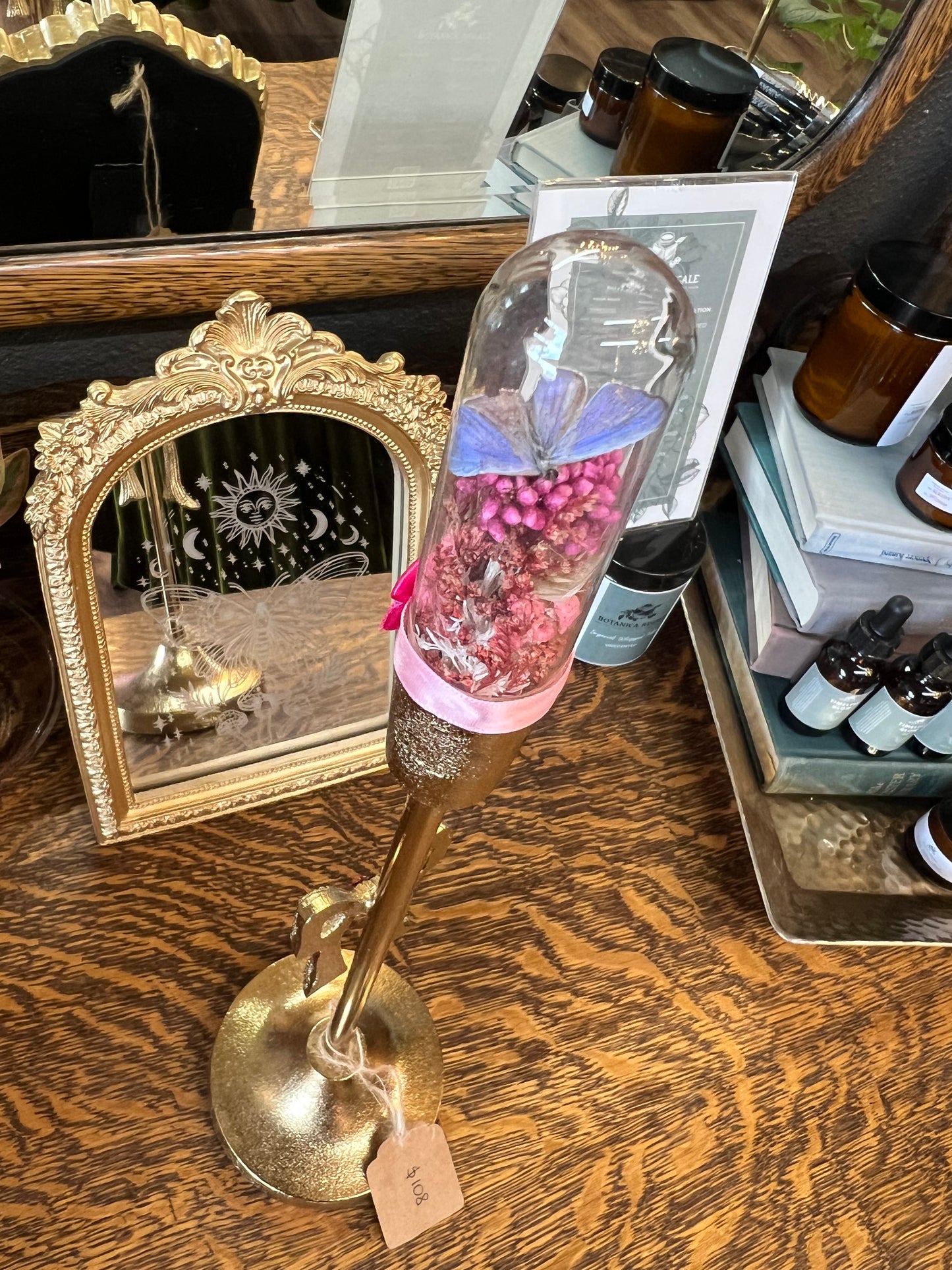 Valentina Butterfly Entomology Floral Botanical Pink Oddities Candlestick Glass Done Artwork
