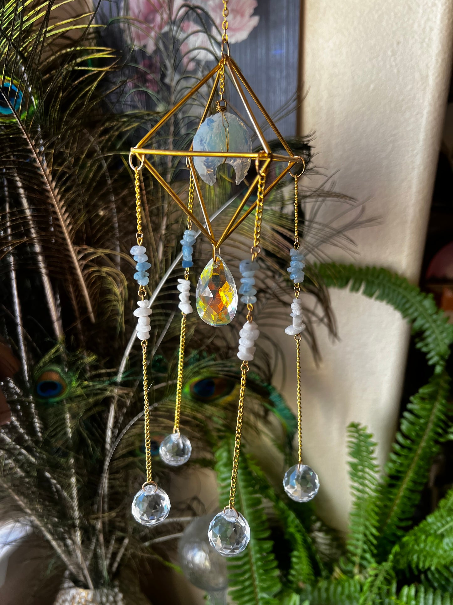 “Mae” Aquamarine Opalite Moonstone Suncatcher